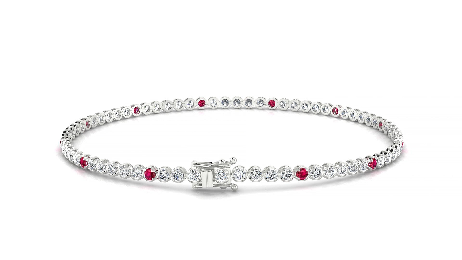 Bengal 1-5 | 18k White Gold 1.7 mm Round Natural Ruby & Diamond 18 cm Tennis Bracelet