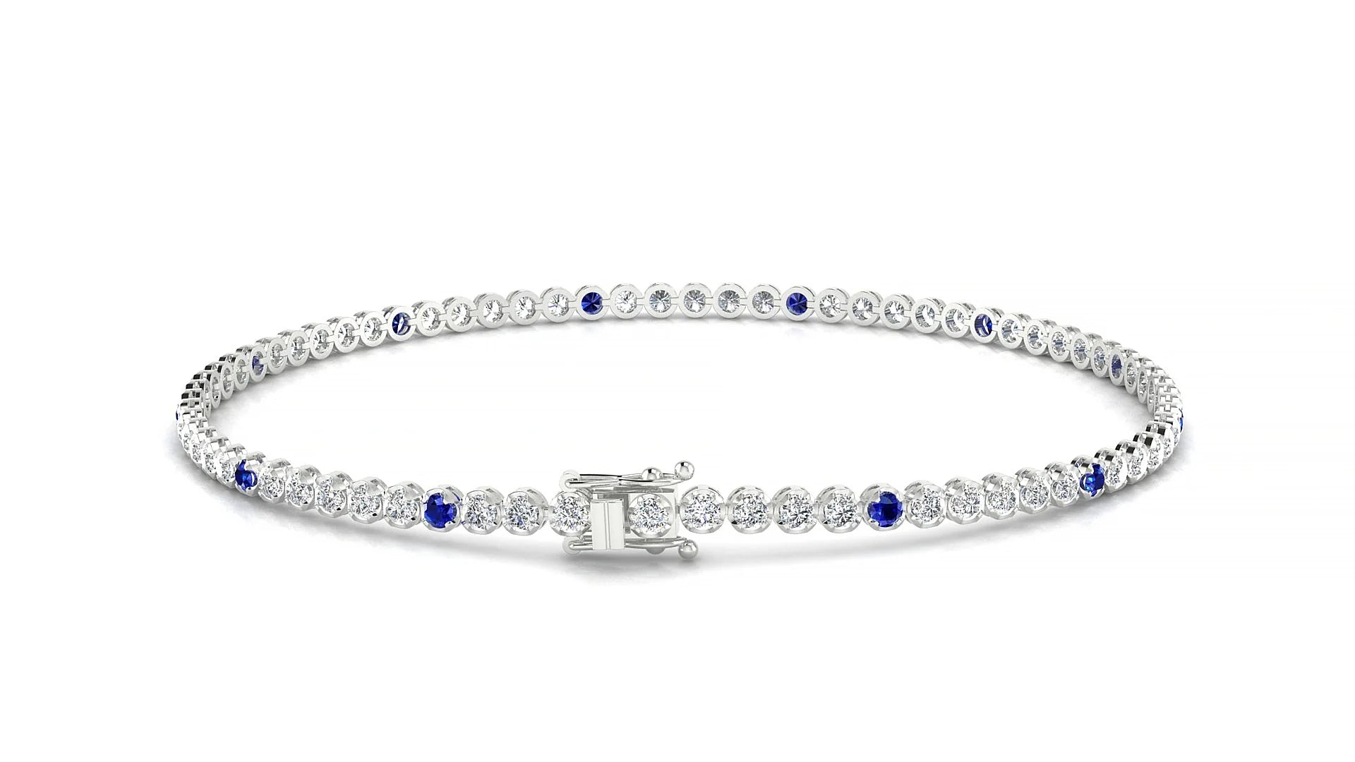 Bengal 1-5 | 18k White Gold 1.7 mm Round Natural Sapphire & Diamond Tennis Bracelet