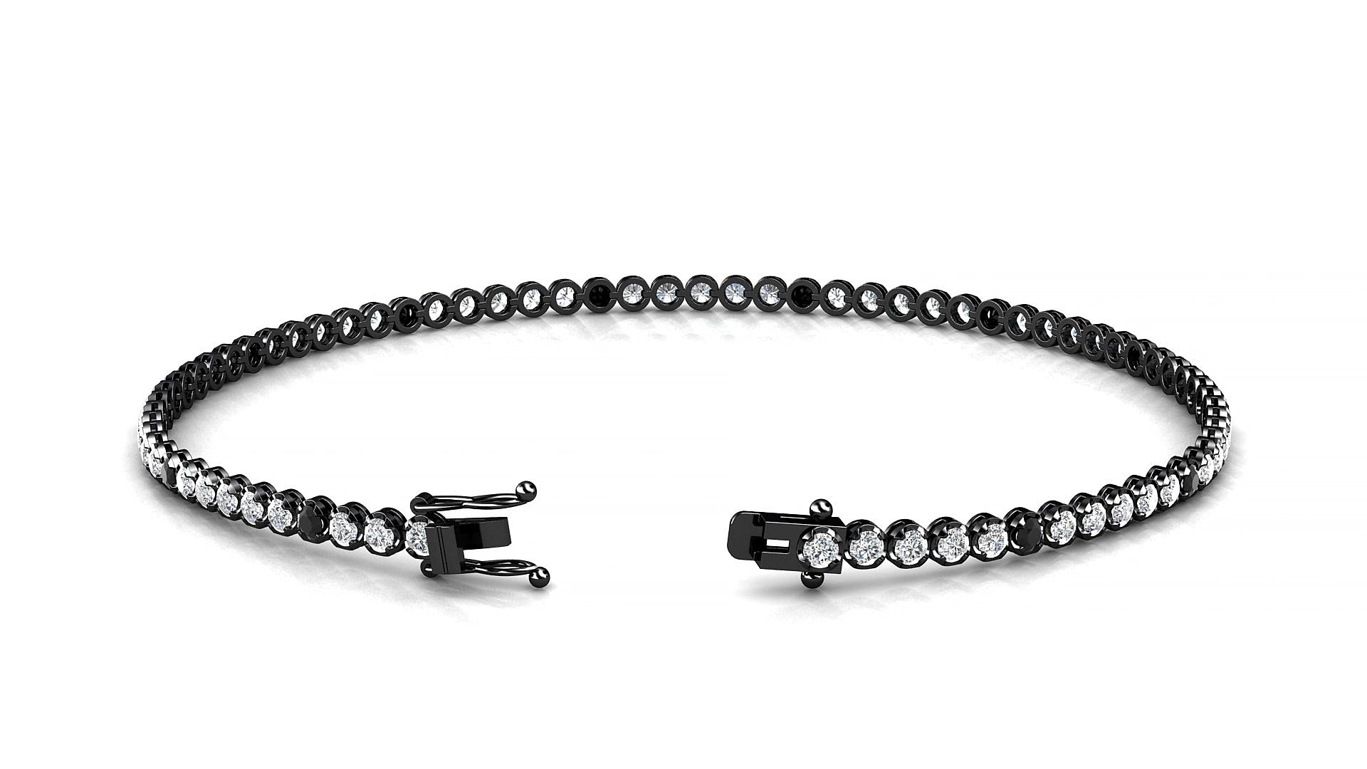 Bengal 1-5 | 18k Black Gold 1.7 mm Round Natural Black Diamond & Diamond 17 cm Tennis Bracelet