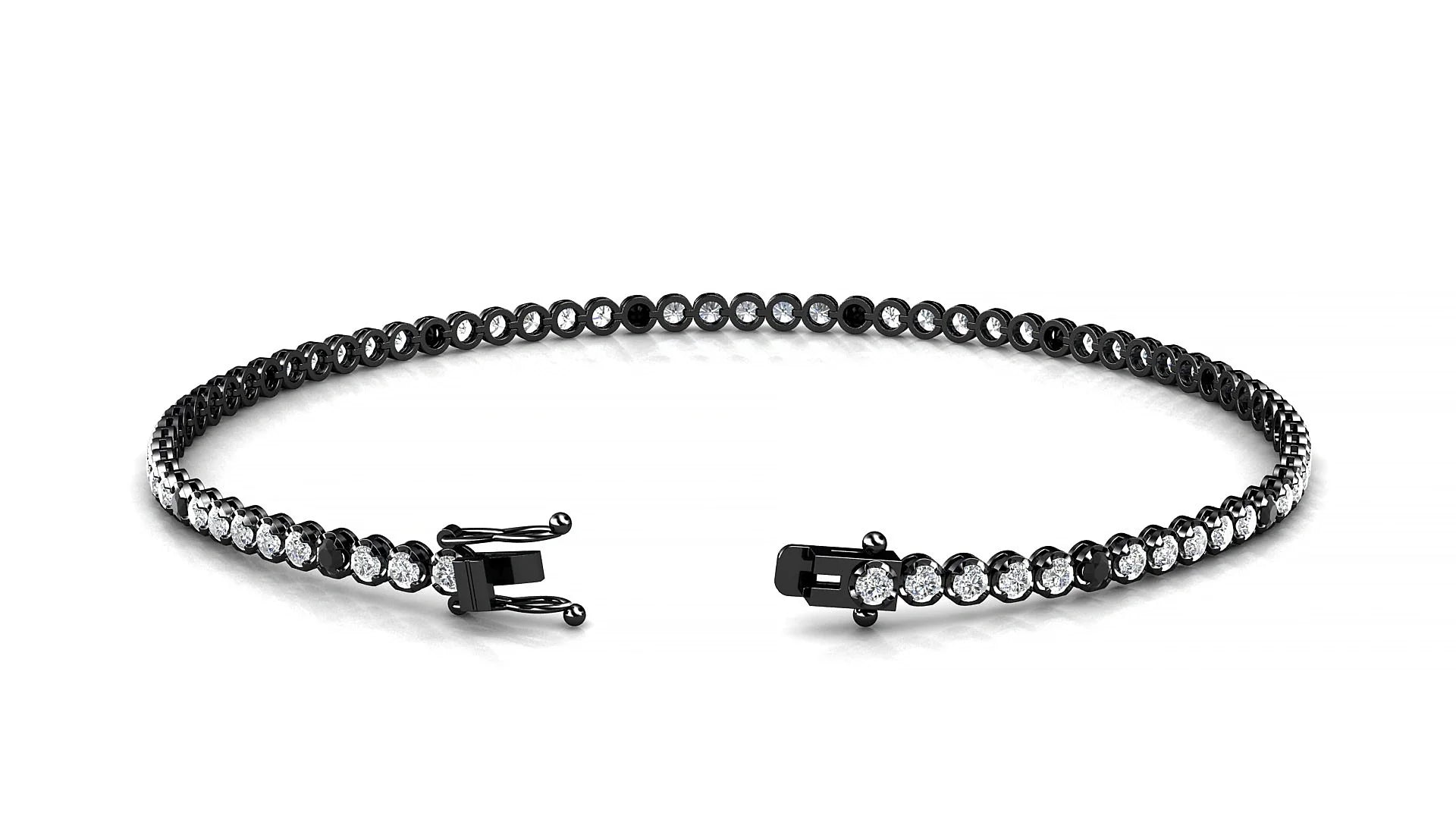 Bengal 1-5 | 18k Black Gold 1.7 mm Round Natural Black Diamond & Diamond Tennis Bracelet