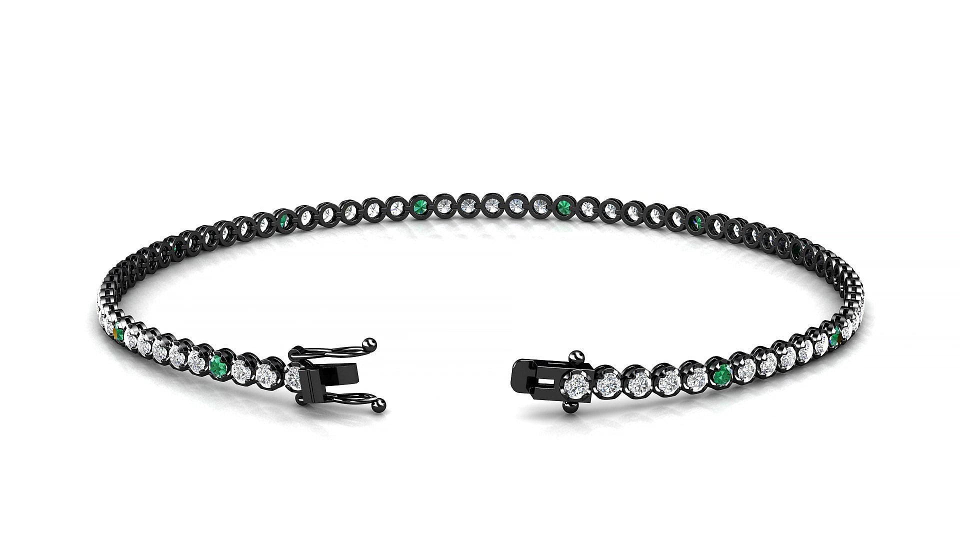 Bengal 1-5 | 18k Black Gold 1.7 mm Round Natural Emerald & Diamond 16 cm Tennis Bracelet