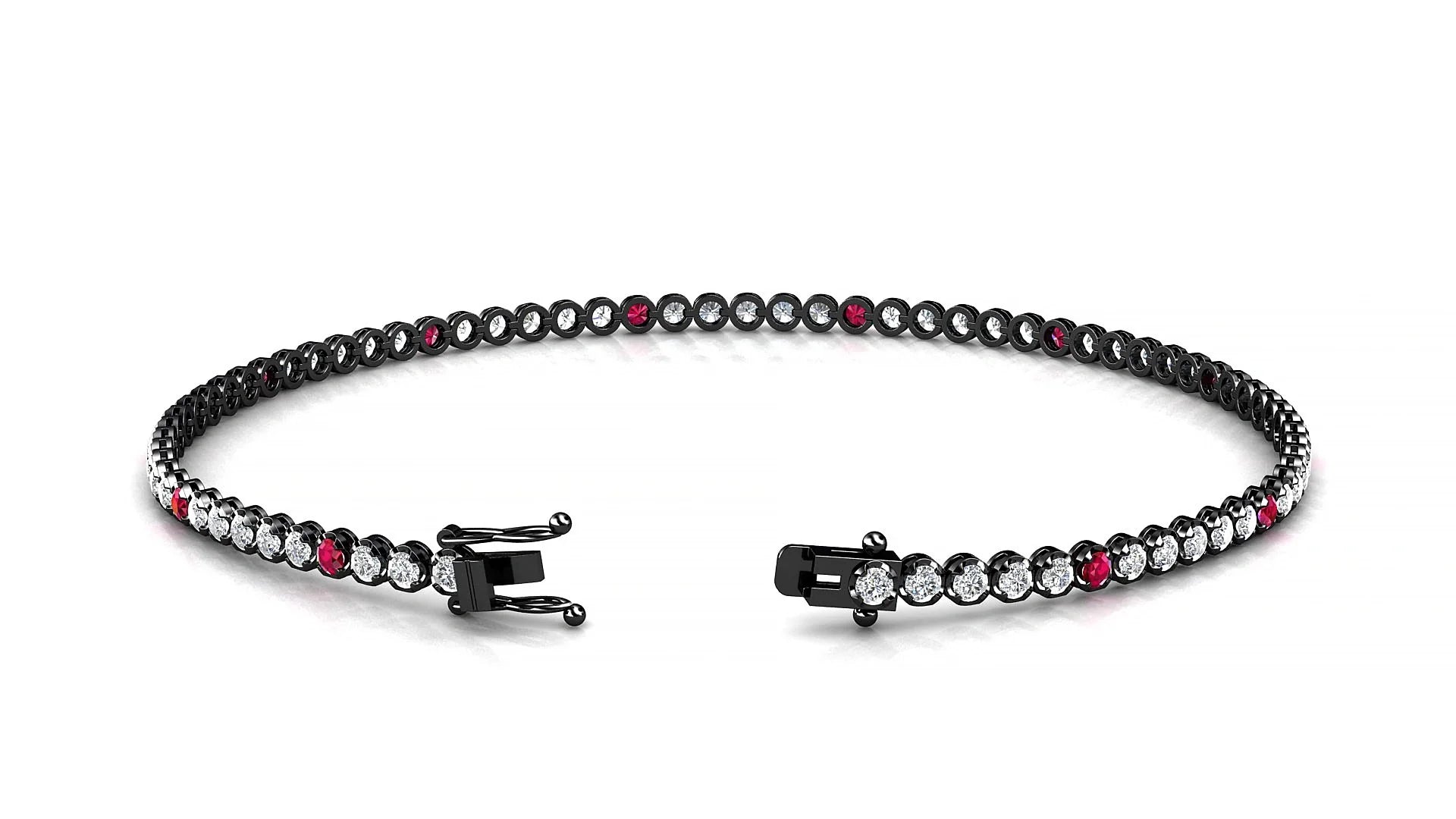 Bengal 1-5 | 18k Black Gold 1.7 mm Round Natural Ruby & Diamond Tennis Bracelet