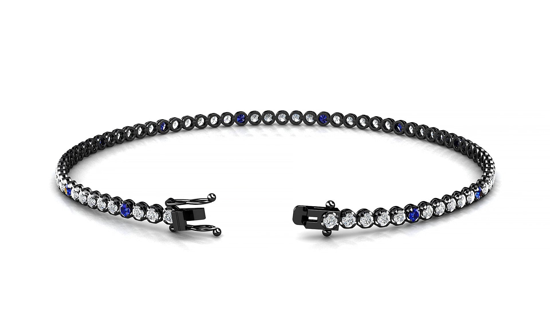 Bengal 1-5 | 18k Black Gold 1.7 mm Round Natural Sapphire & Diamond 15 cm Tennis Bracelet
