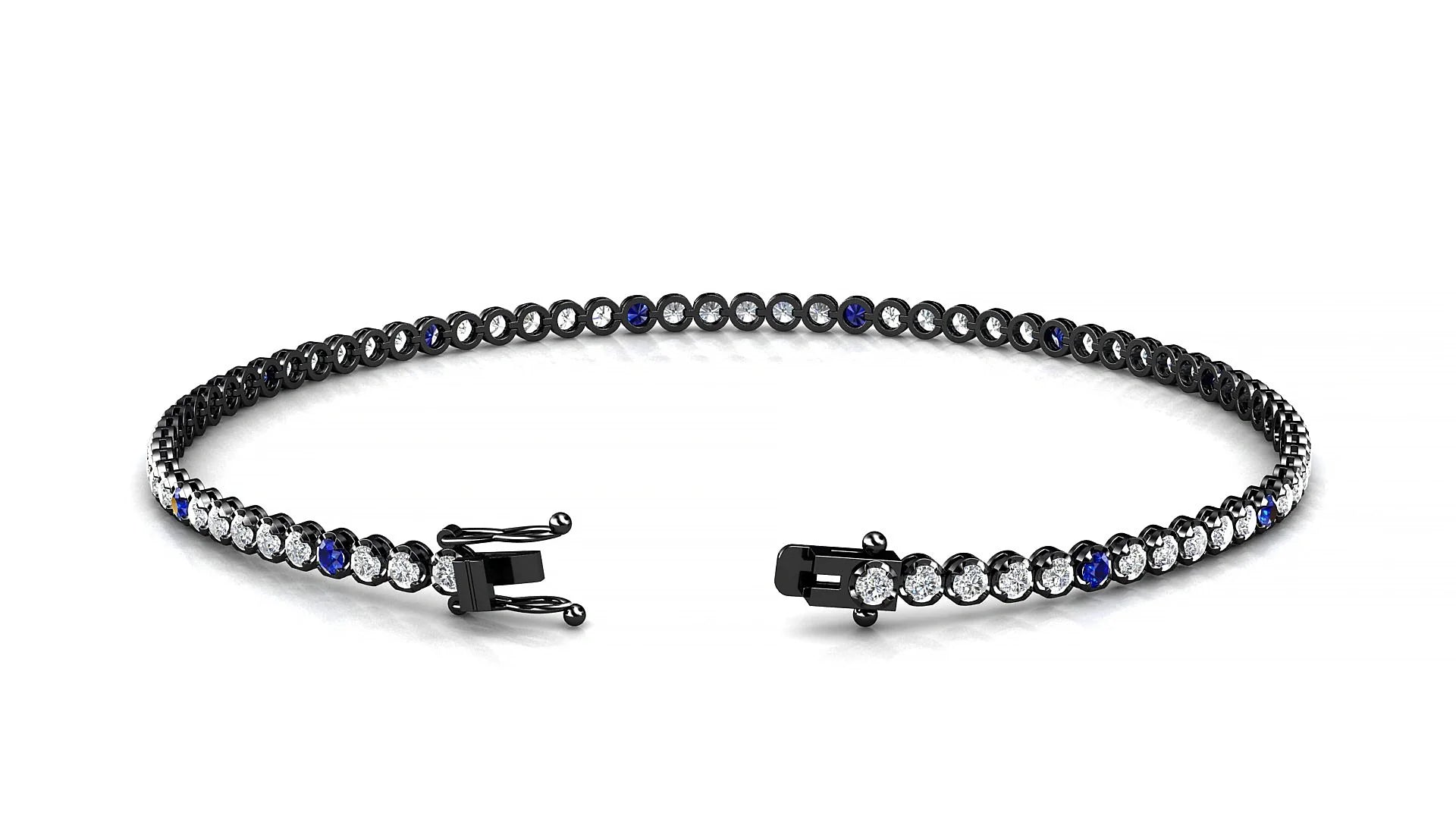 Bengal 1-5 | 18k Black Gold 1.7 mm Round Natural Sapphire & Diamond Tennis Bracelet