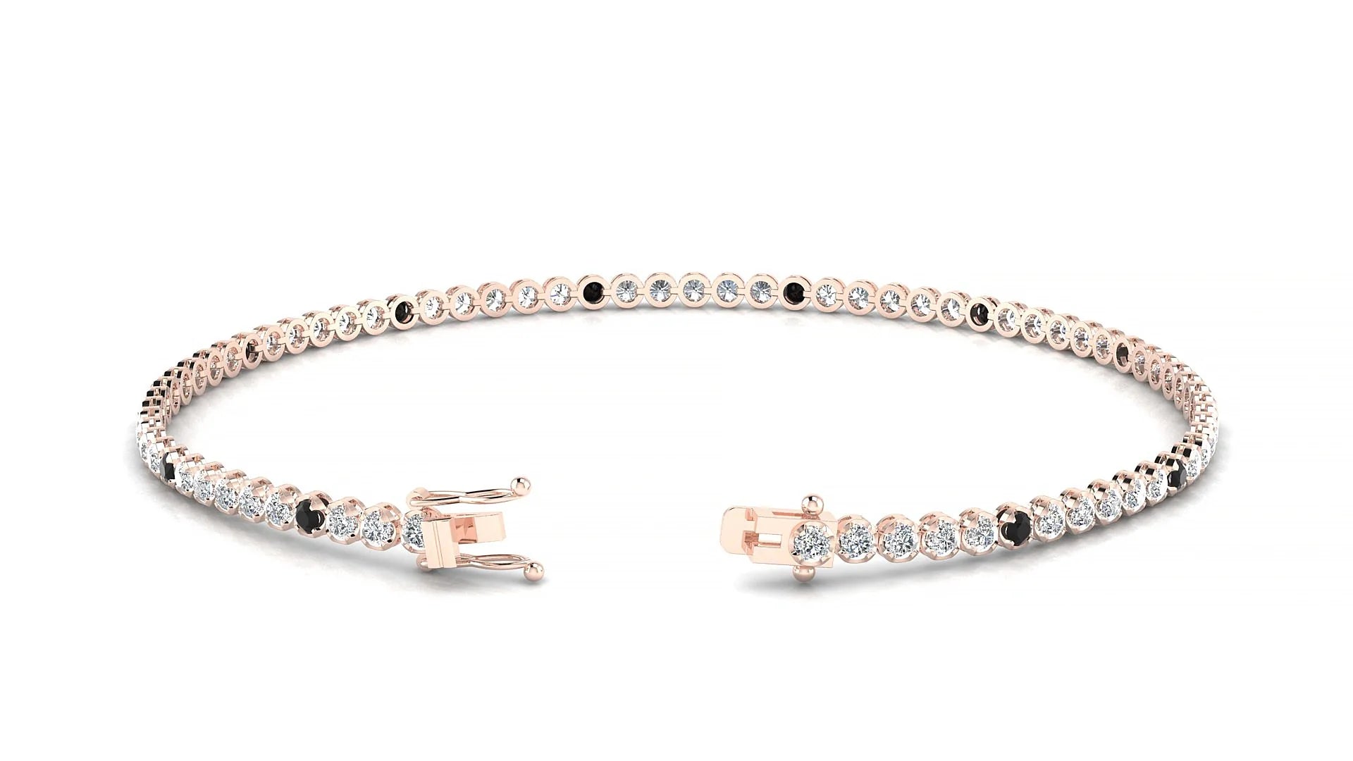 Bengal 1-5 | 18k Rose Gold 1.7 mm Round Natural Black Diamond & Diamond Tennis Bracelet