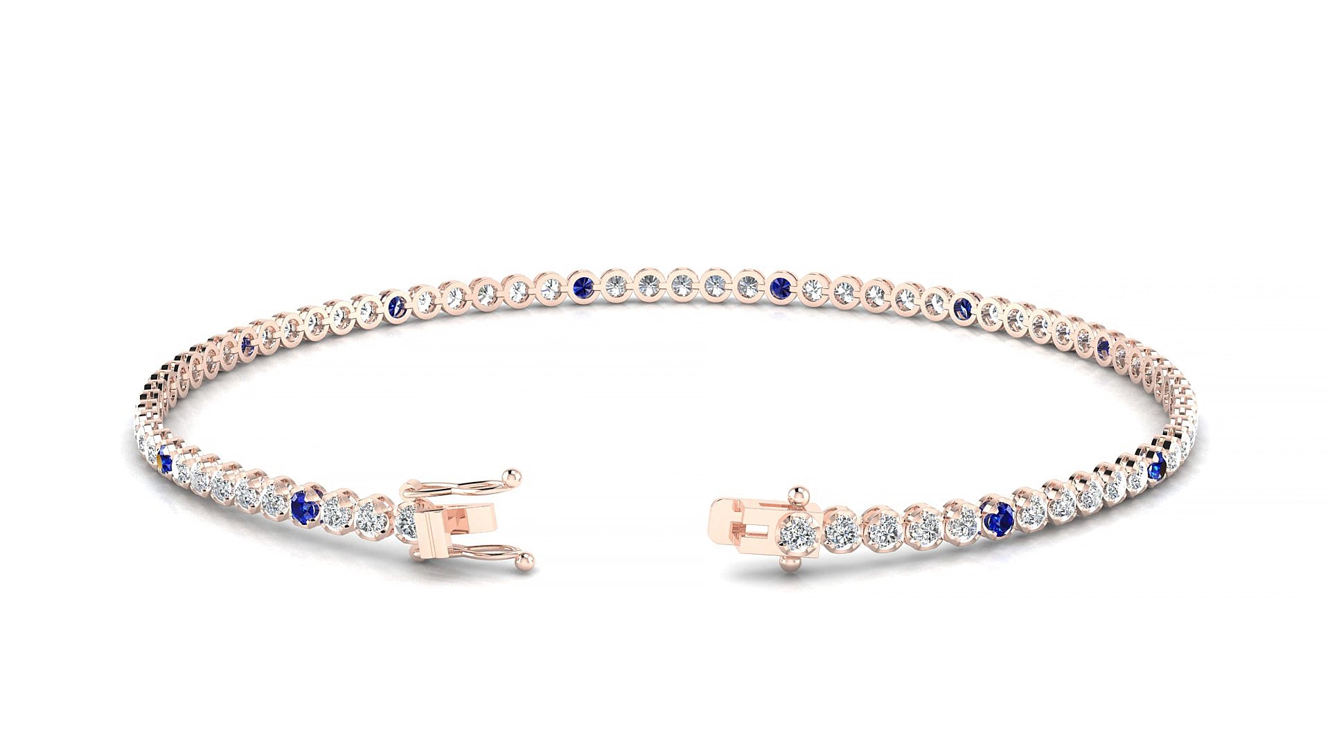 Bengal 1-5 | 18k Rose Gold 1.7 mm Round Natural Sapphire & Diamond 15 cm Tennis Bracelet