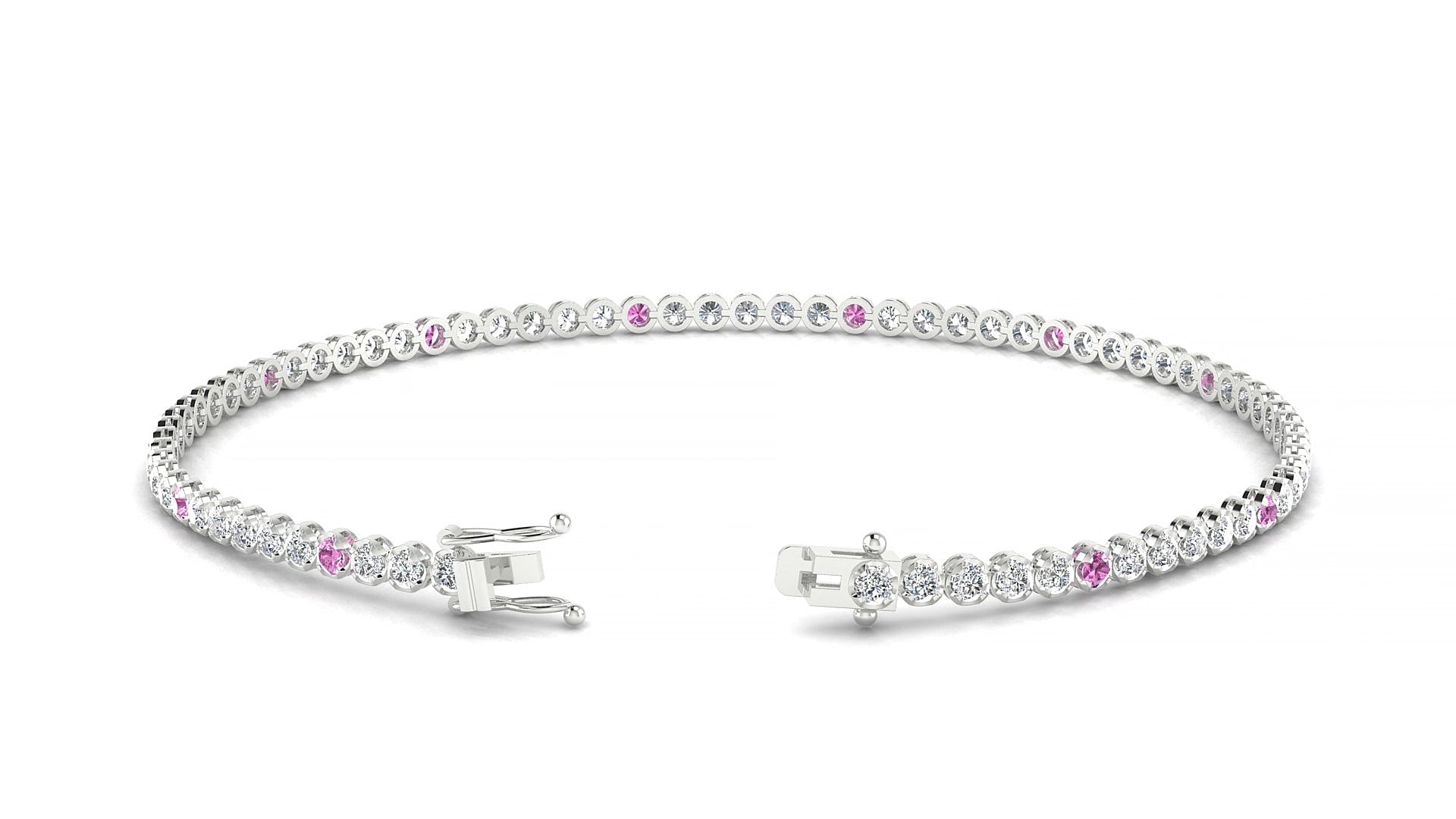 Bengal 1-5 | 18k White Gold 1.7 mm Round Natural Pink Sapphire & Diamond 18 cm Tennis Bracelet
