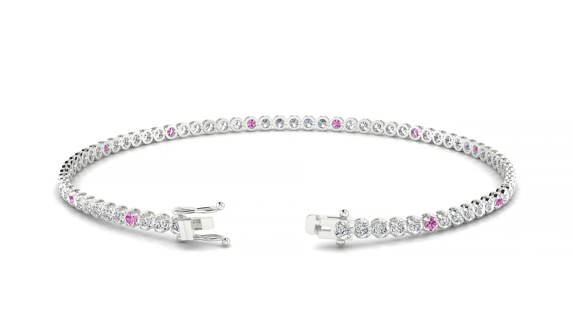 Bengal 1-5 | 18k White Gold 1.7 mm Round Natural Pink Sapphire & Diamond Tennis Bracelet