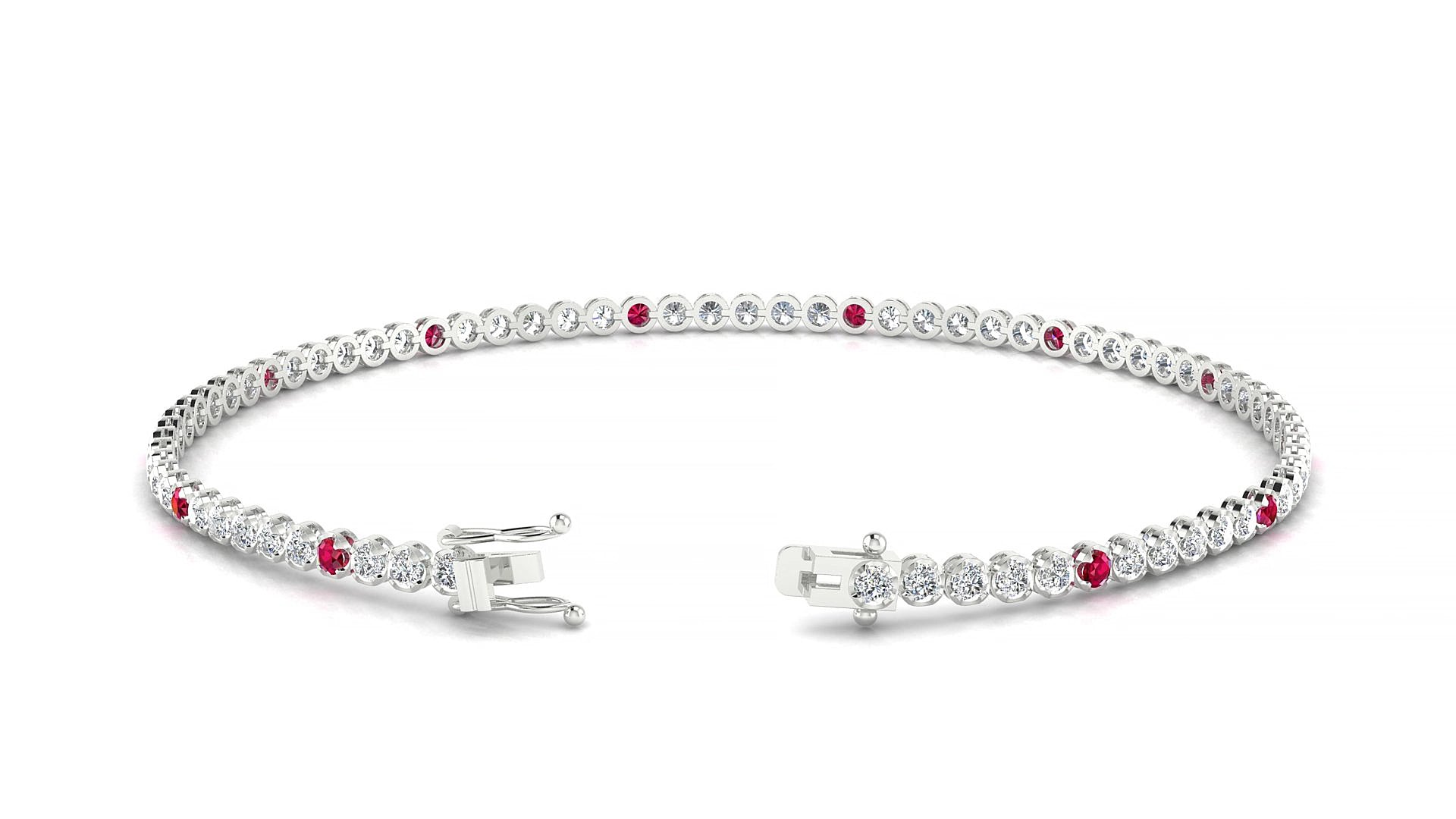 Bengal 1-5 | 18k White Gold 1.7 mm Round Natural Ruby & Diamond 16 cm Tennis Bracelet