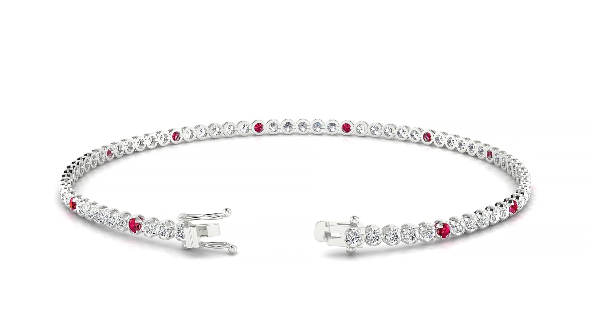 Bengal 1-5 | 18k White Gold 1.7 mm Round Natural Ruby & Diamond Tennis Bracelet
