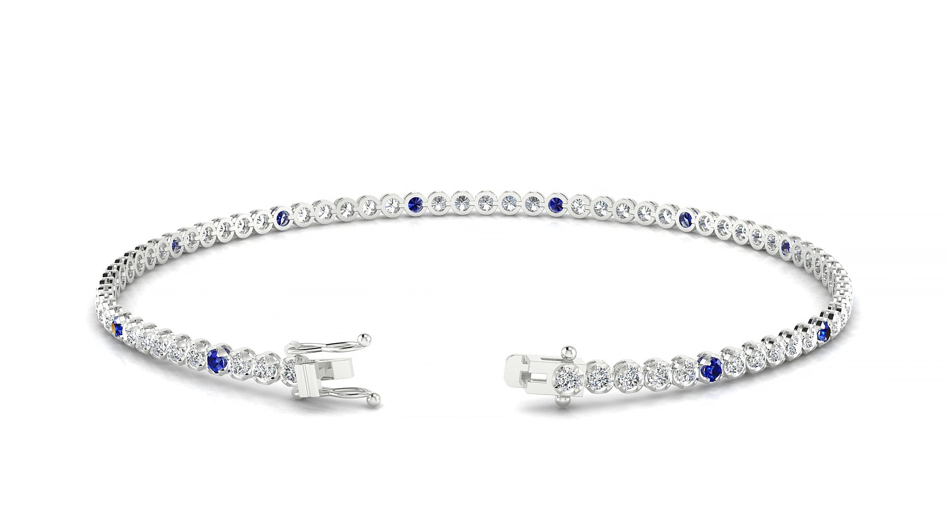 Bengal 1-5 | 18k White Gold 1.7 mm Round Natural Sapphire & Diamond 15 cm Tennis Bracelet