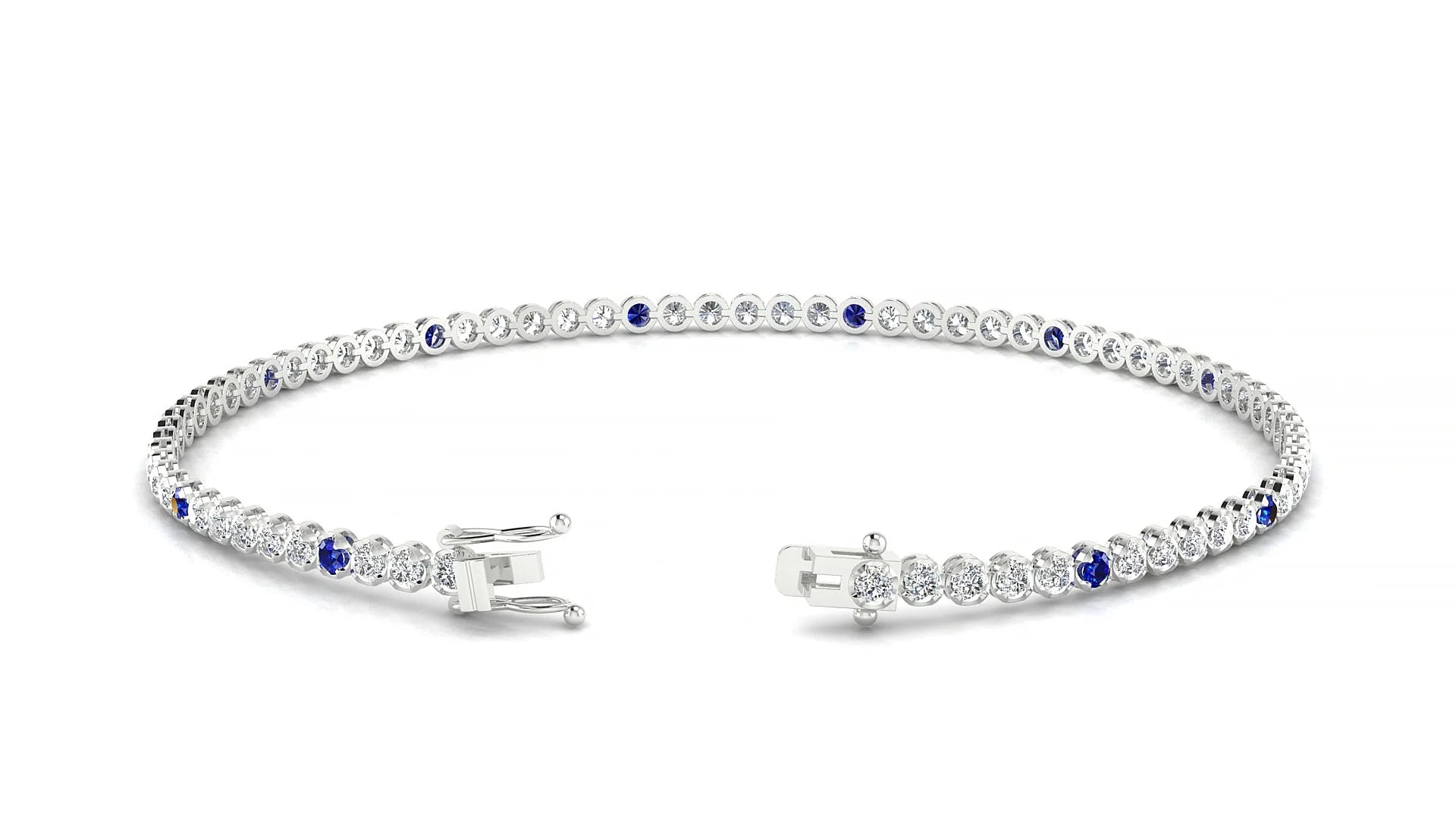 Bengal 1-5 | 18k White Gold 1.7 mm Round Natural Sapphire & Diamond Tennis Bracelet