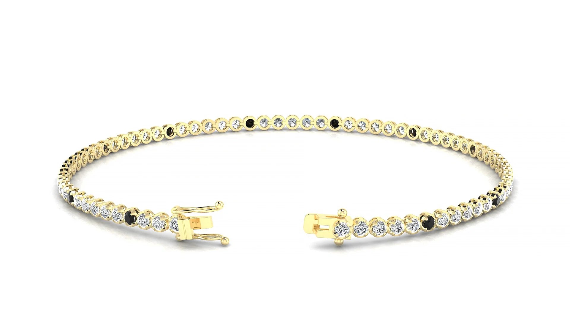 Bengal 1-5 | 18k Yellow Gold 1.7 mm Round Natural Black Diamond & Diamond Tennis Bracelet