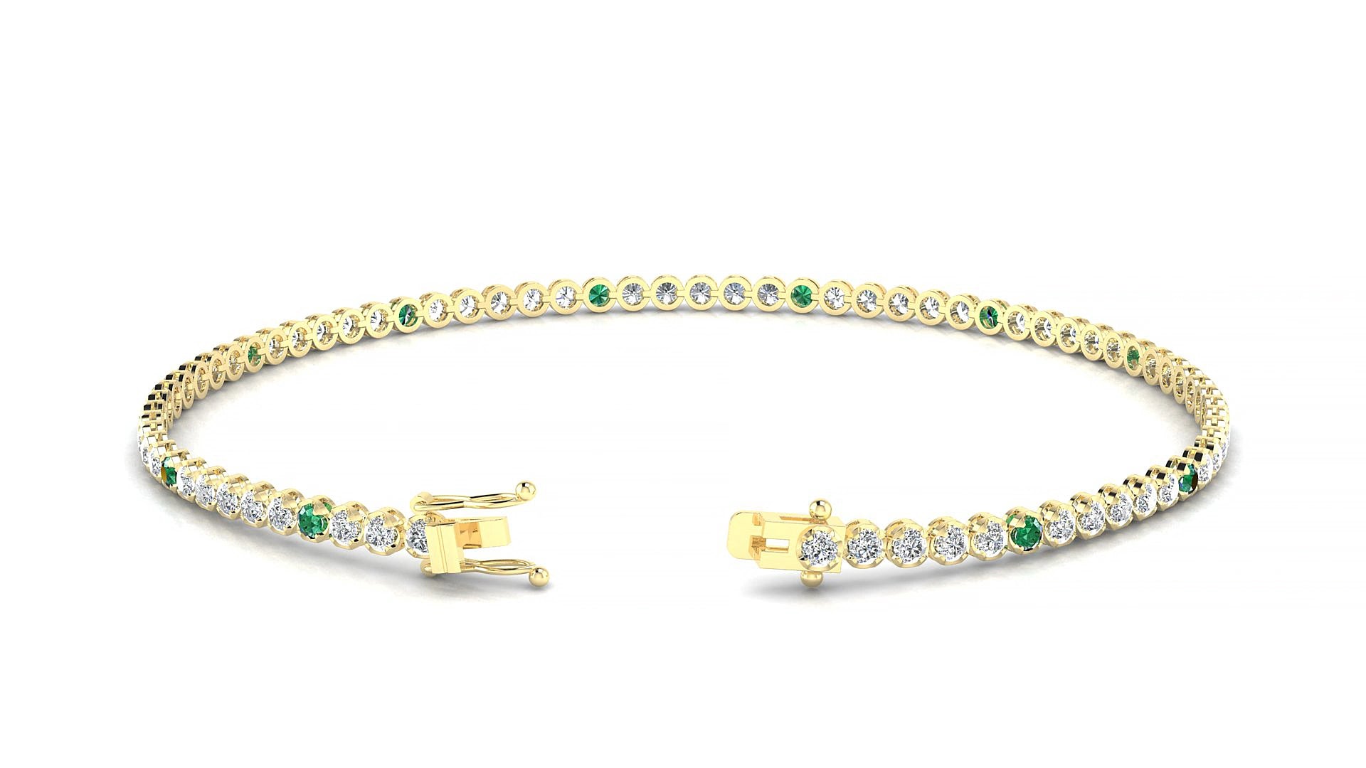 Bengal 1-5 | 18k Yellow Gold 1.7 mm Round Natural Emerald & Diamond 17 cm Tennis Bracelet