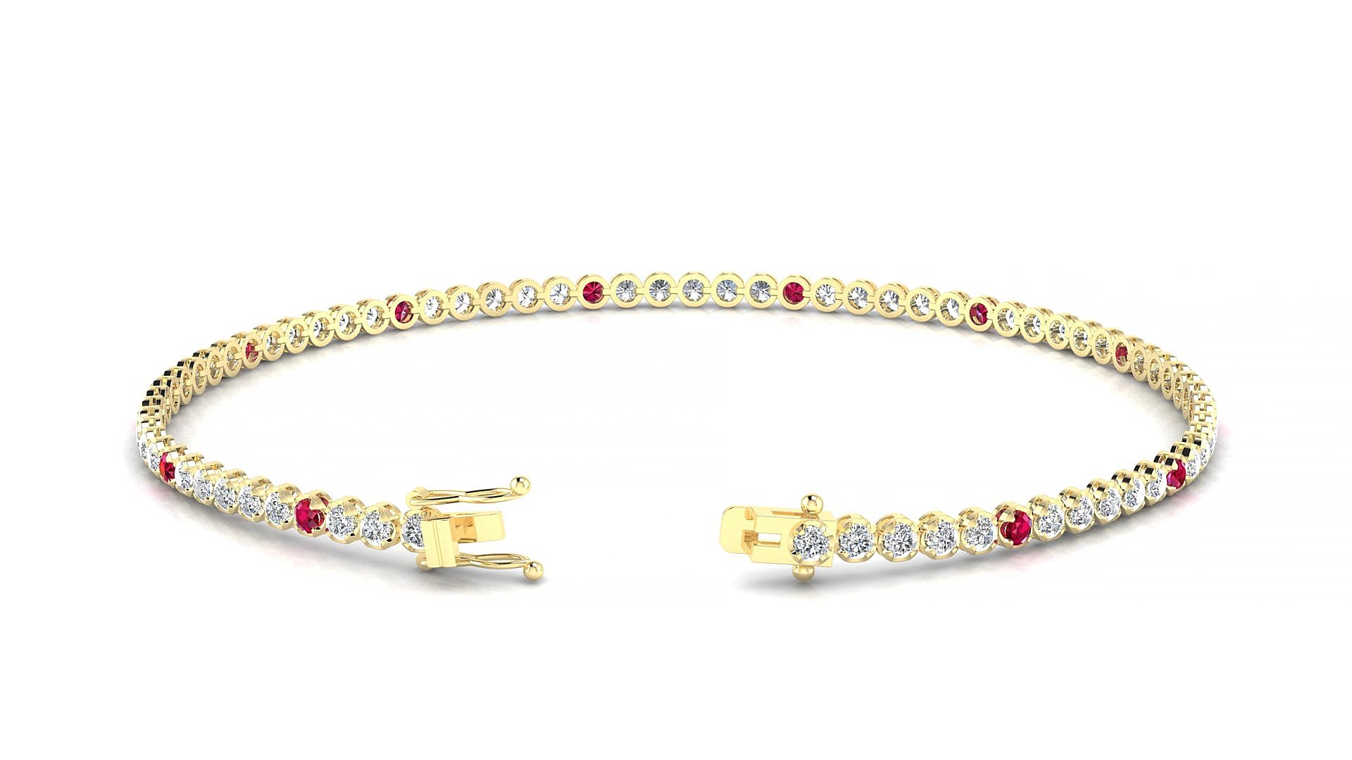 Bengal 1-5 | 18k Yellow Gold 1.7 mm Round Natural Ruby & Diamond 19 cm Tennis Bracelet