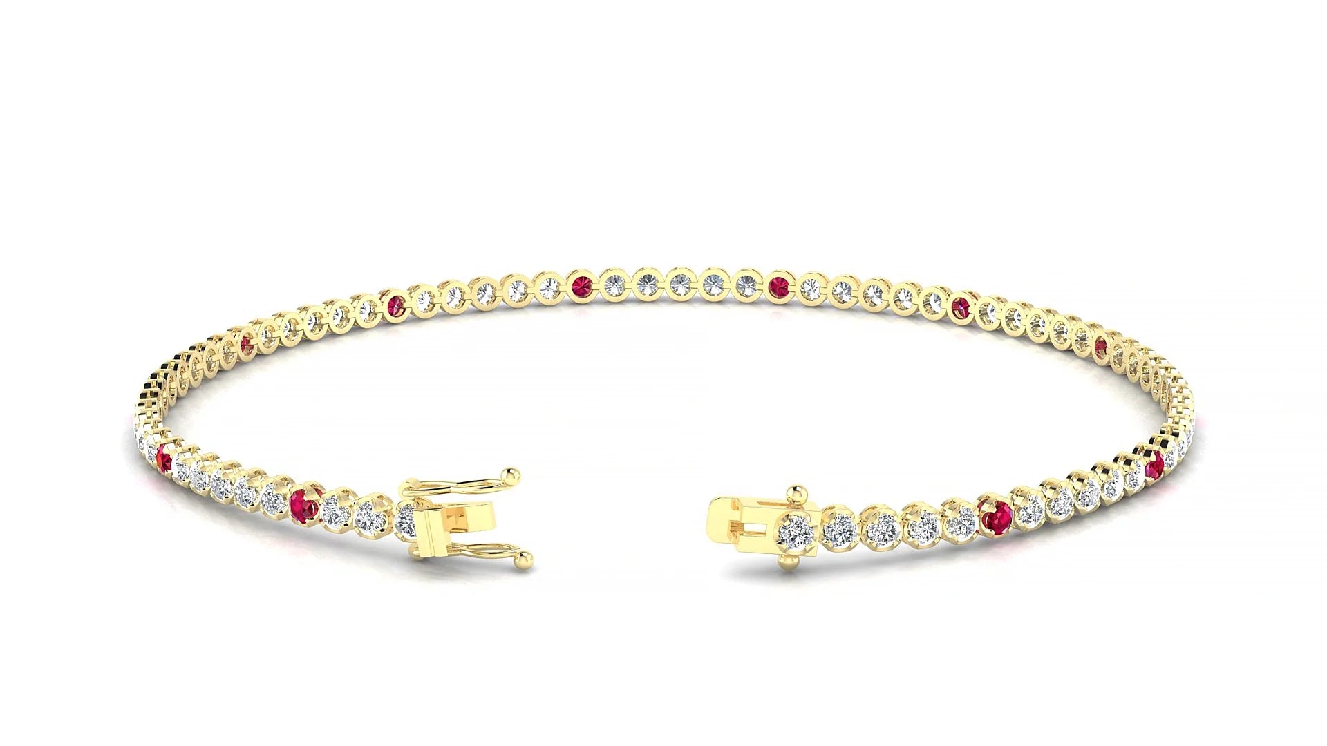Bengal 1-5 | 18k Yellow Gold 1.7 mm Round Natural Ruby & Diamond Tennis Bracelet