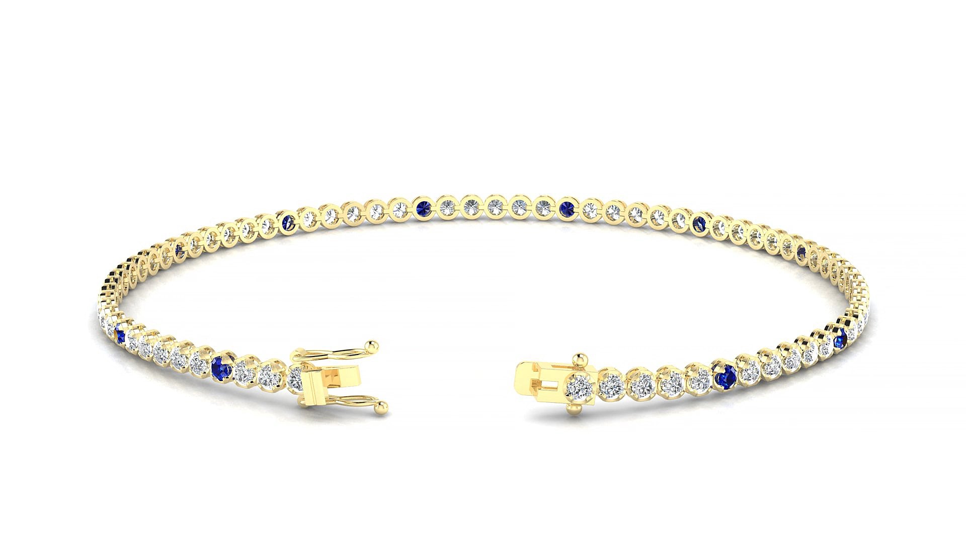 Bengal 1-5 | 18k Yellow Gold 1.7 mm Round Natural Sapphire & Diamond 15 cm Tennis Bracelet