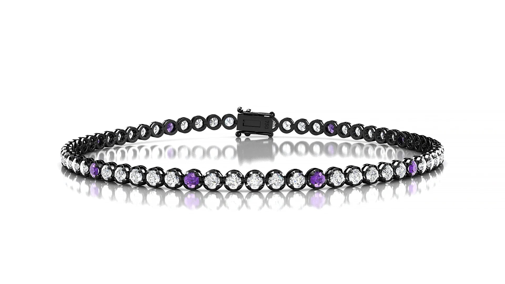 Bengal 1-5 | 18k Black Gold 2 mm Round Natural Amethyst & Diamond Tennis Bracelet