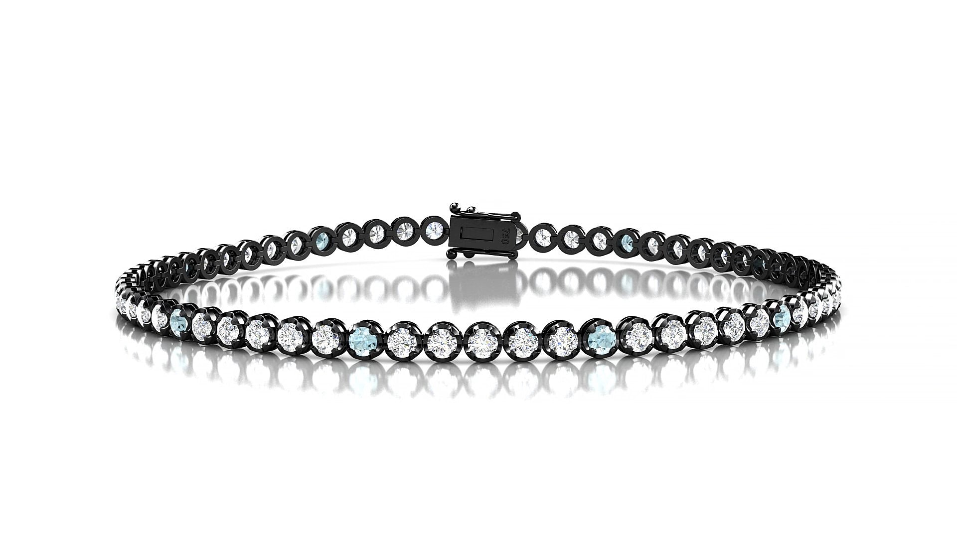 Bengal 1-5 | 18k Black Gold 2 mm Round Natural Aquamarine & Diamond 15 cm Tennis Bracelet