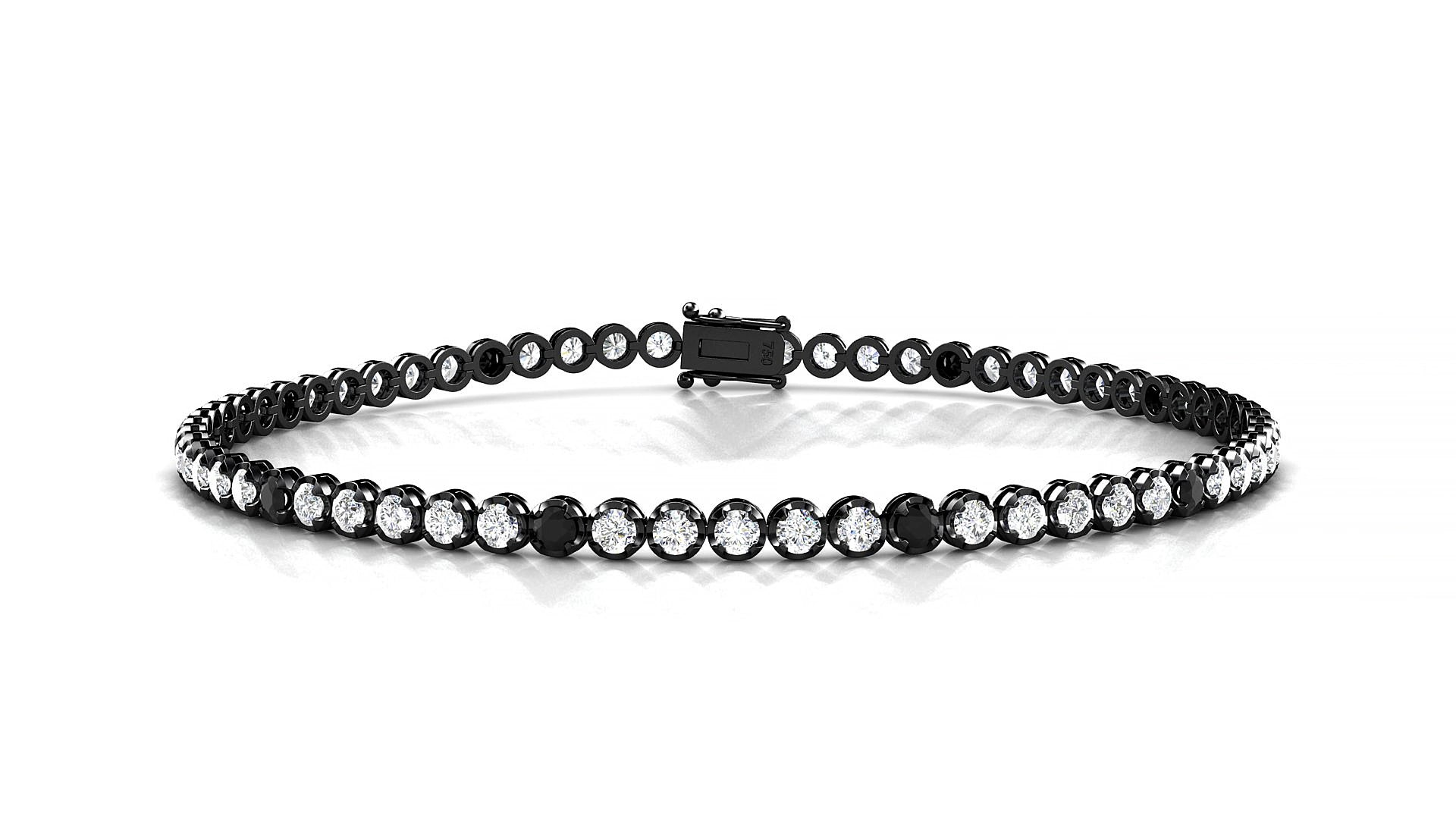 Bengal 1-5 | 18k Black Gold 2 mm Round Natural Black Diamond & Diamond 16 cm Tennis Bracelet
