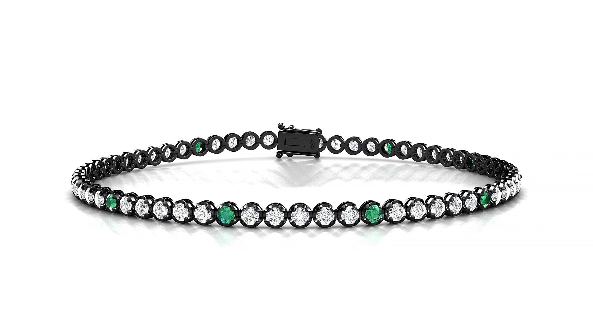 Bengal 1-5 | 18k Black Gold 2 mm Round Natural Emerald & Diamond 16 cm Tennis Bracelet