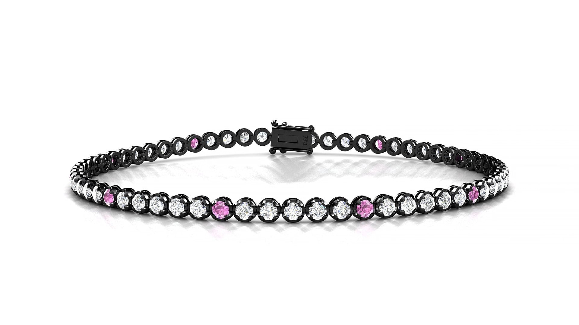 Bengal 1-5 | 18k Black Gold 2 mm Round Natural Pink Sapphire & Diamond 15 cm Tennis Bracelet