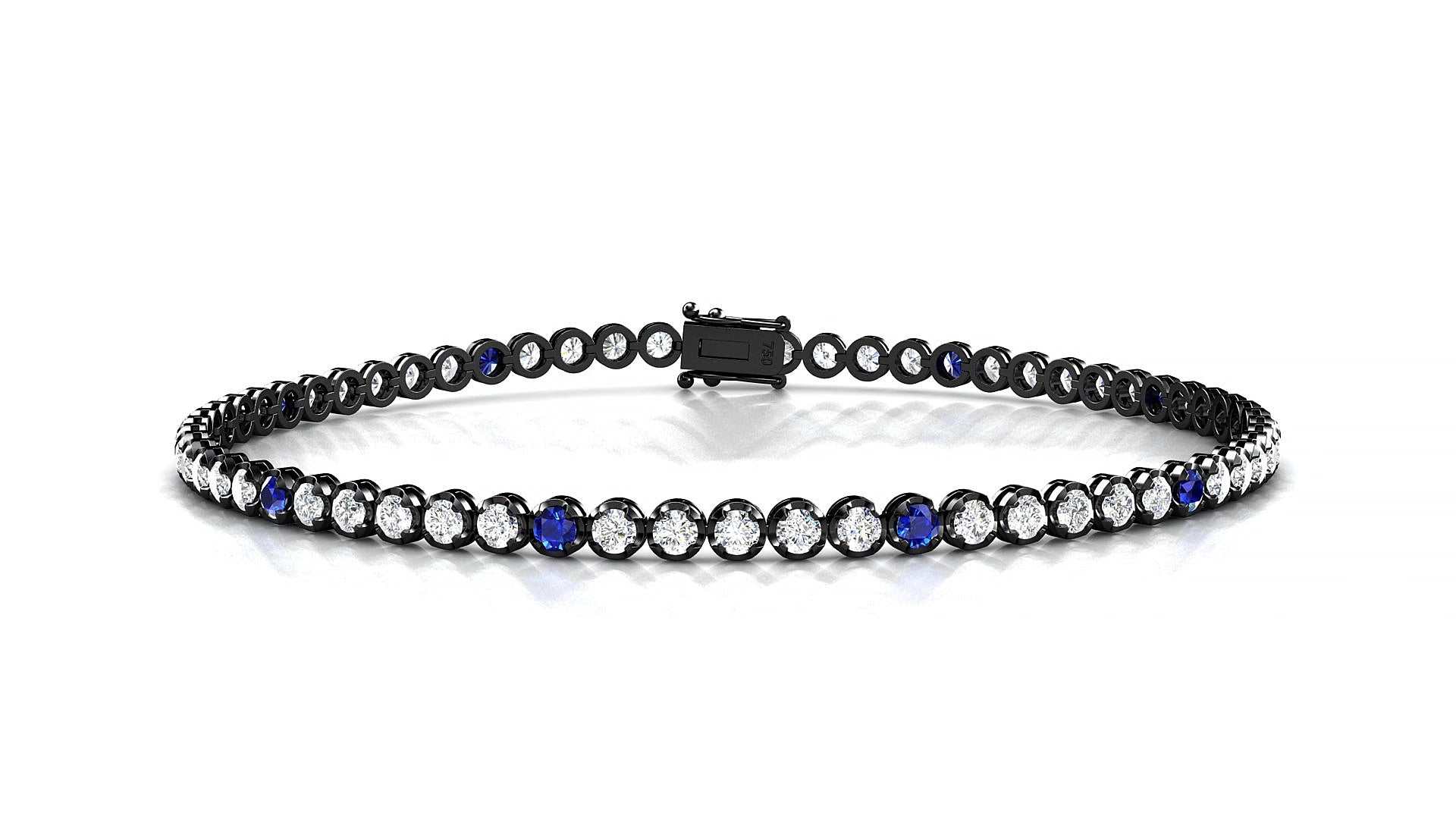 Bengal 1-5 | 18k Black Gold 2 mm Round Natural Sapphire & Diamond 15 cm Tennis Bracelet