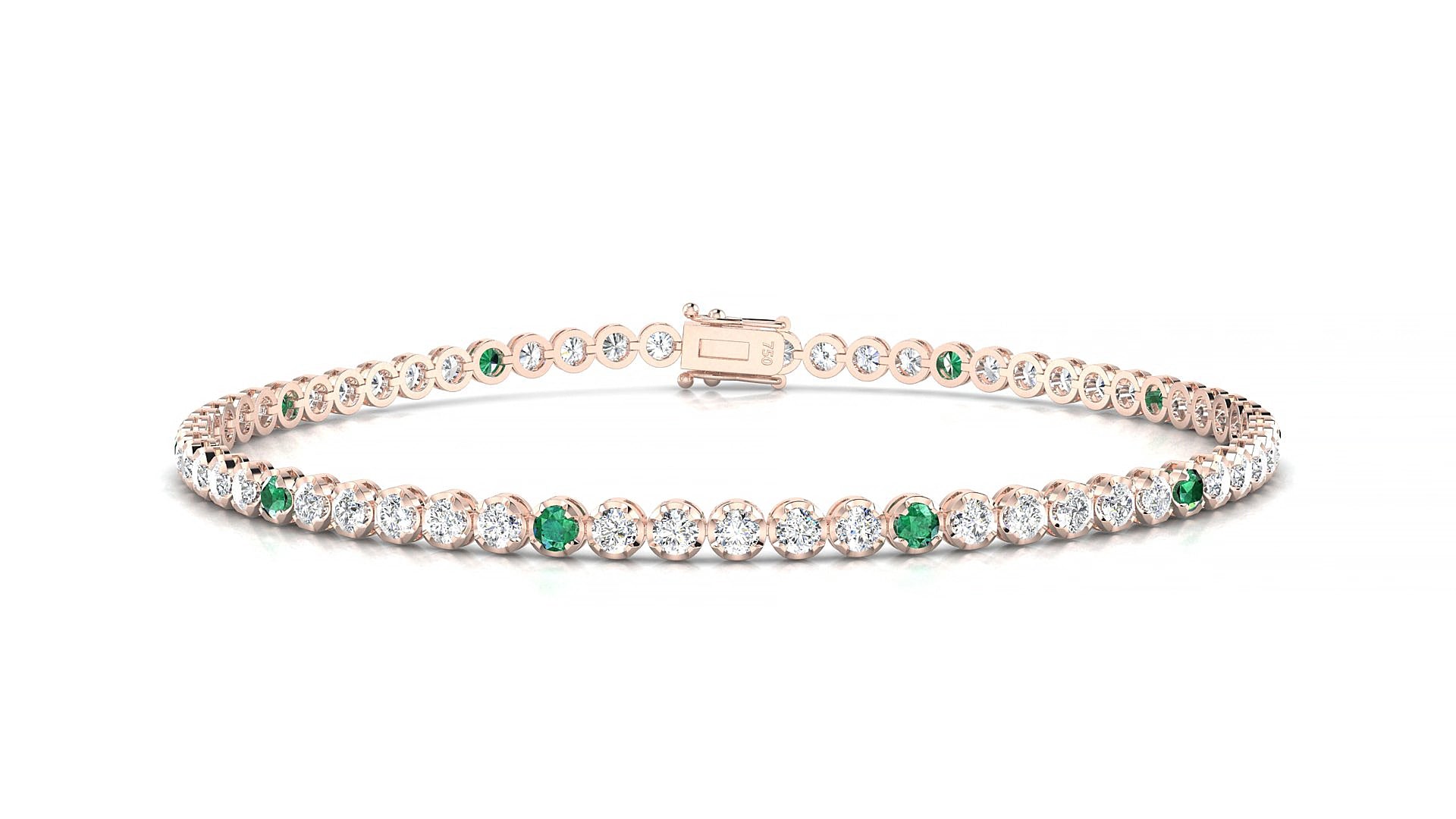 Bengal 1-5 | 18k Rose Gold 2 mm Round Natural Emerald & Diamond 19 cm Tennis Bracelet