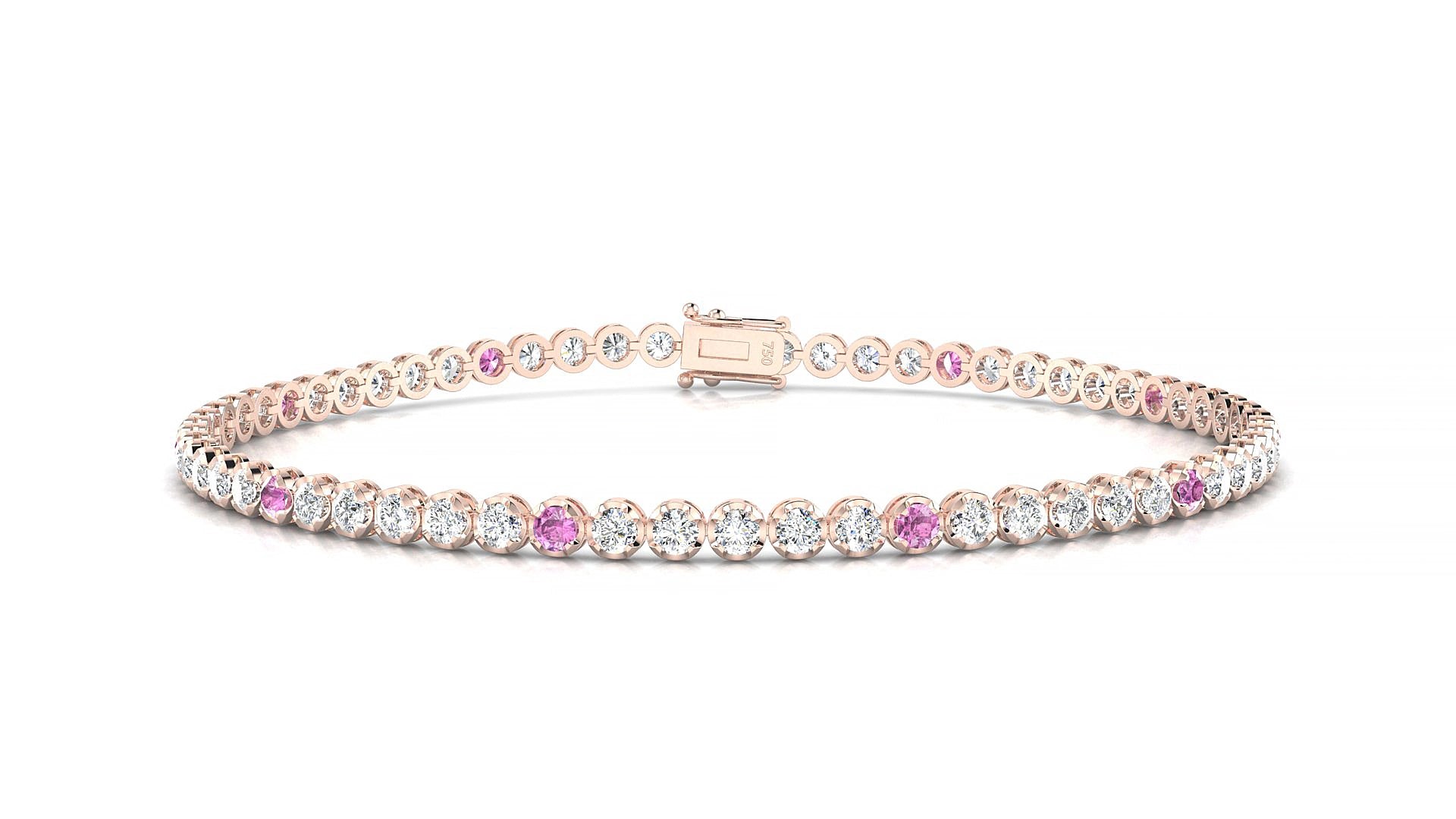 Bengal 1-5 | 18k Rose Gold 2 mm Round Natural Pink Sapphire & Diamond 19 cm Tennis Bracelet