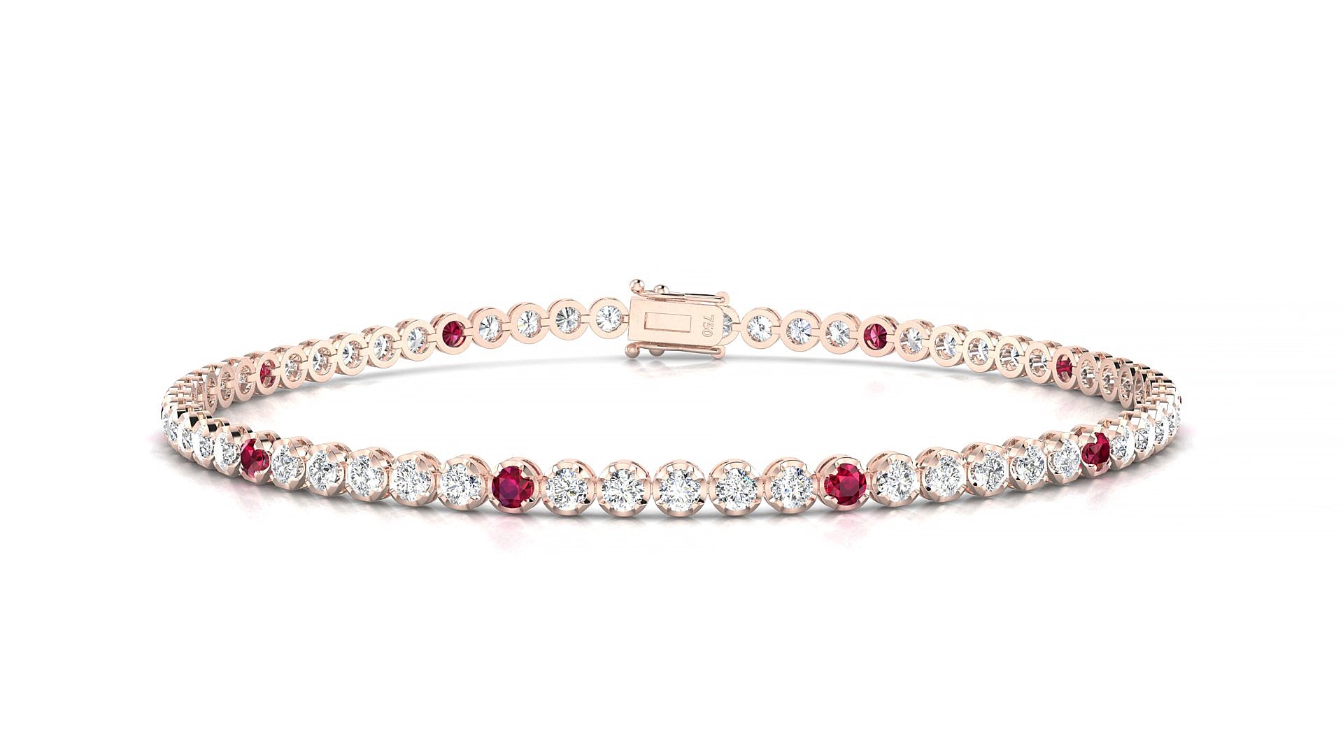 Bengal 1-5 | 18k Rose Gold 2 mm Round Natural Ruby & Diamond 17 cm Tennis Bracelet