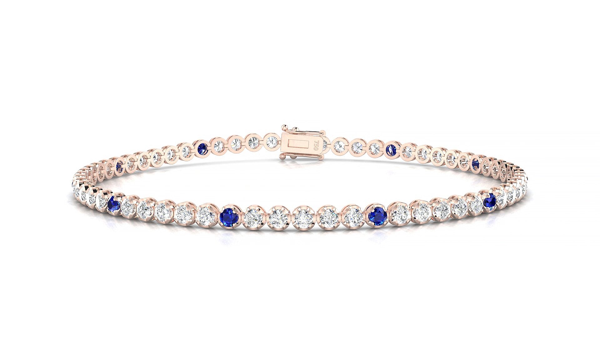 Bengal 1-5 | 18k Rose Gold 2 mm Round Natural Sapphire & Diamond 17 cm Tennis Bracelet