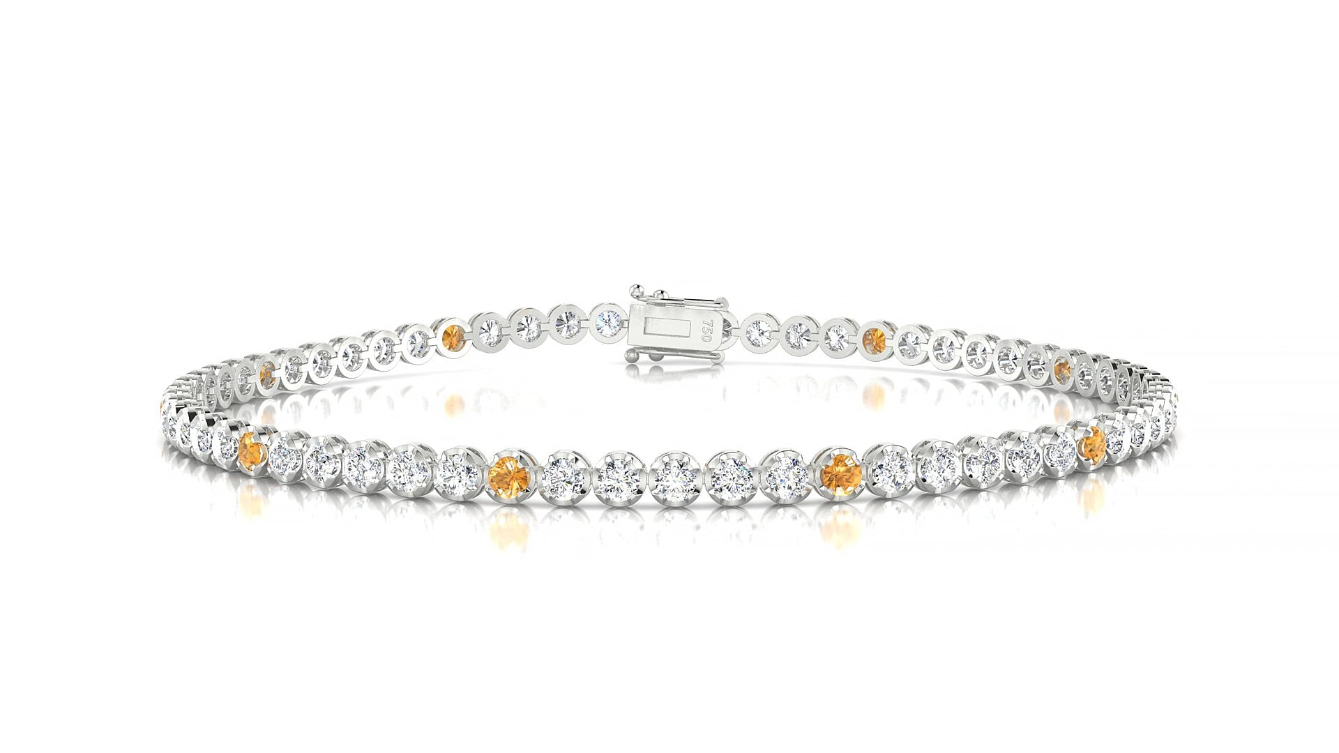 Bengal 1-5 | 18k White Gold 2 mm Round Natural Citrine & Diamond 19 cm Tennis Bracelet