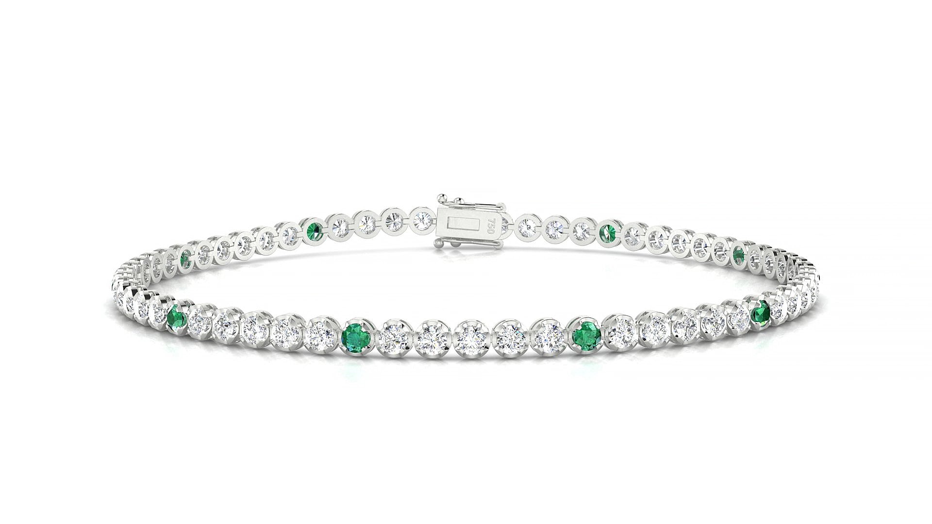 Bengal 1-5 | 18k White Gold 2 mm Round Natural Emerald & Diamond 16 cm Tennis Bracelet