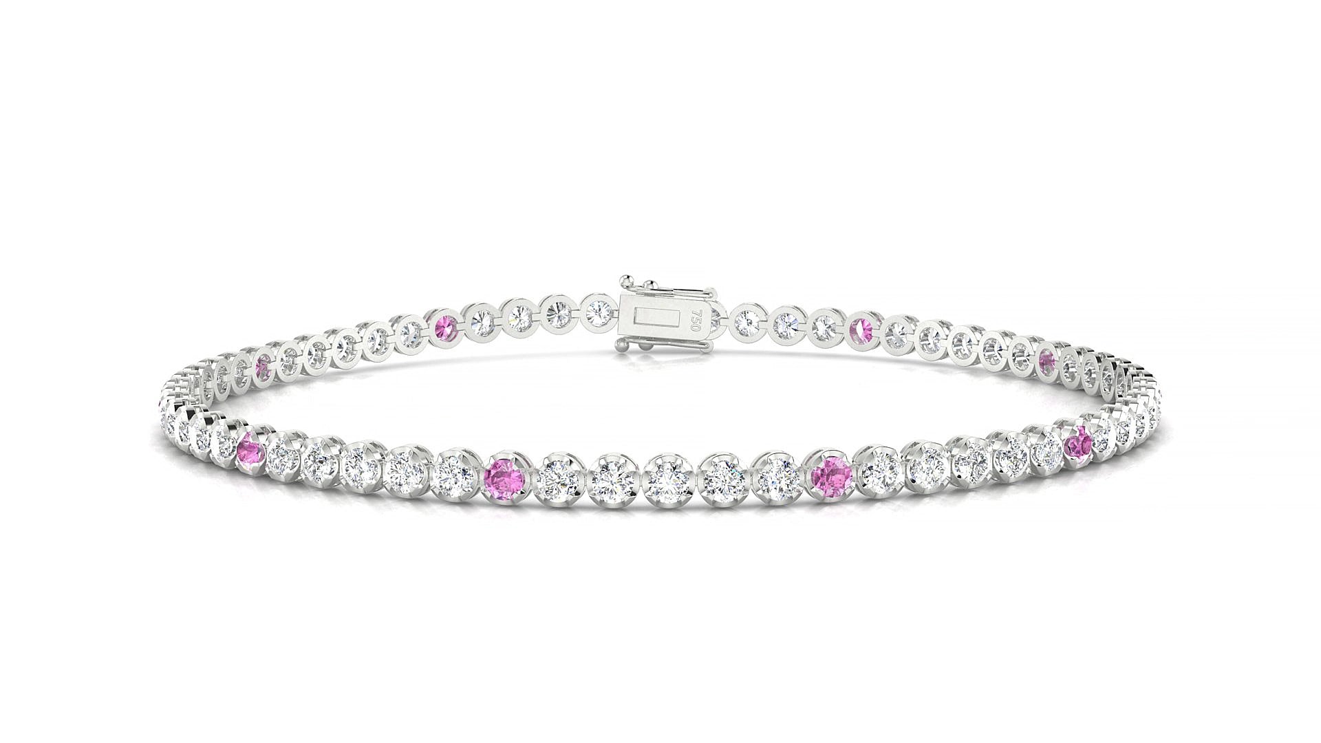 Bengal 1-5 | 18k White Gold 2 mm Round Natural Pink Sapphire & Diamond 19 cm Tennis Bracelet