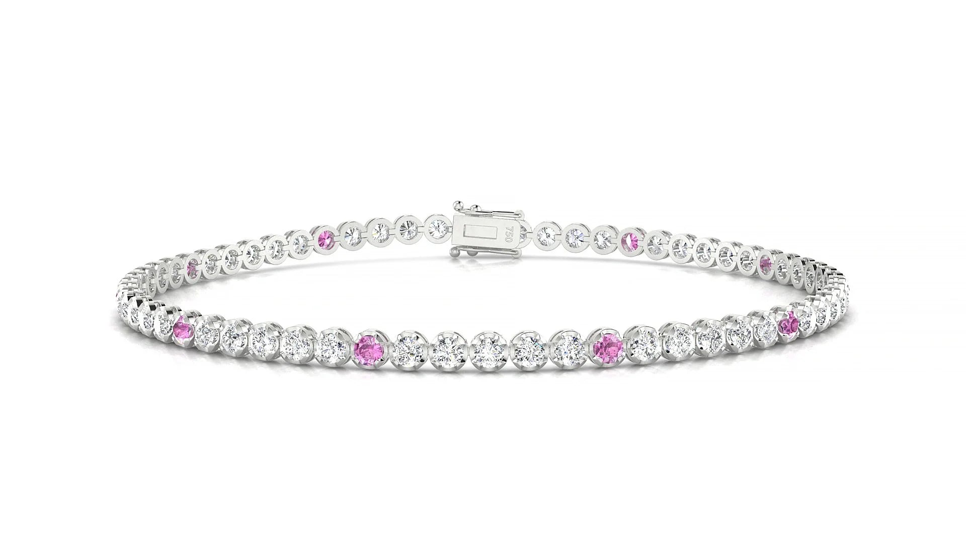 Bengal 1-5 | 18k White Gold 2 mm Round Natural Pink Sapphire & Diamond Tennis Bracelet