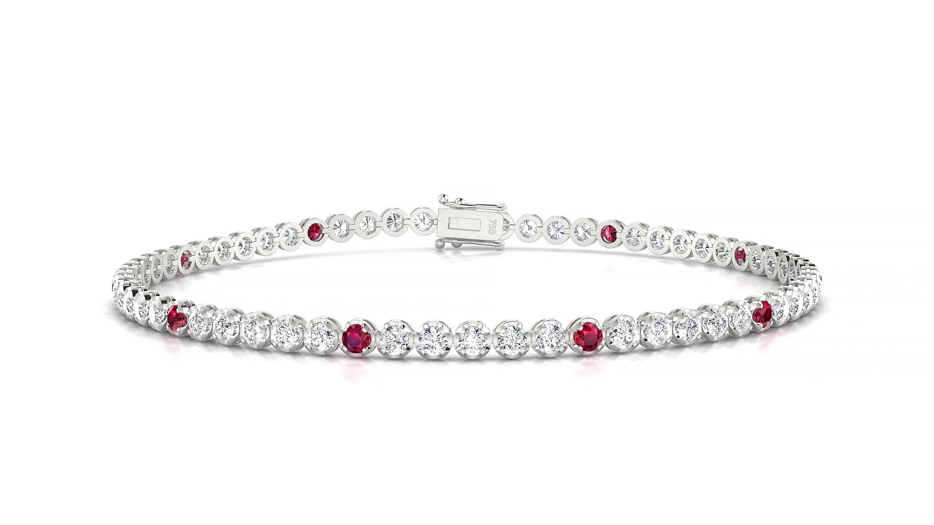 Bengal 1-5 | 18k White Gold 2 mm Round Natural Ruby & Diamond 18 cm Tennis Bracelet