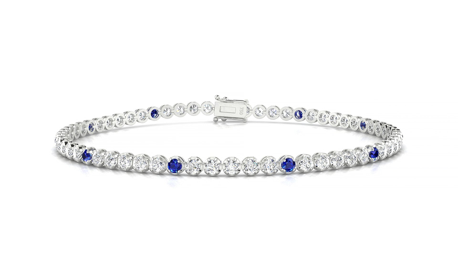 Bengal 1-5 | 18k White Gold 2 mm Round Natural Sapphire & Diamond 15 cm Tennis Bracelet