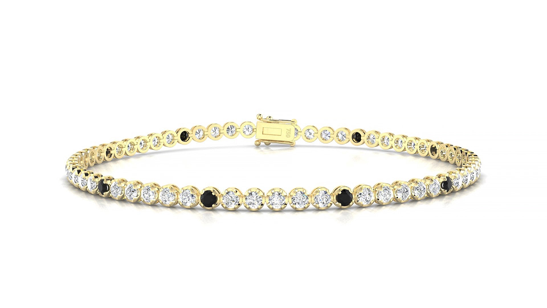 Bengal 1-5 | 18k Yellow Gold 2 mm Round Natural Black Diamond & Diamond 18 cm Tennis Bracelet