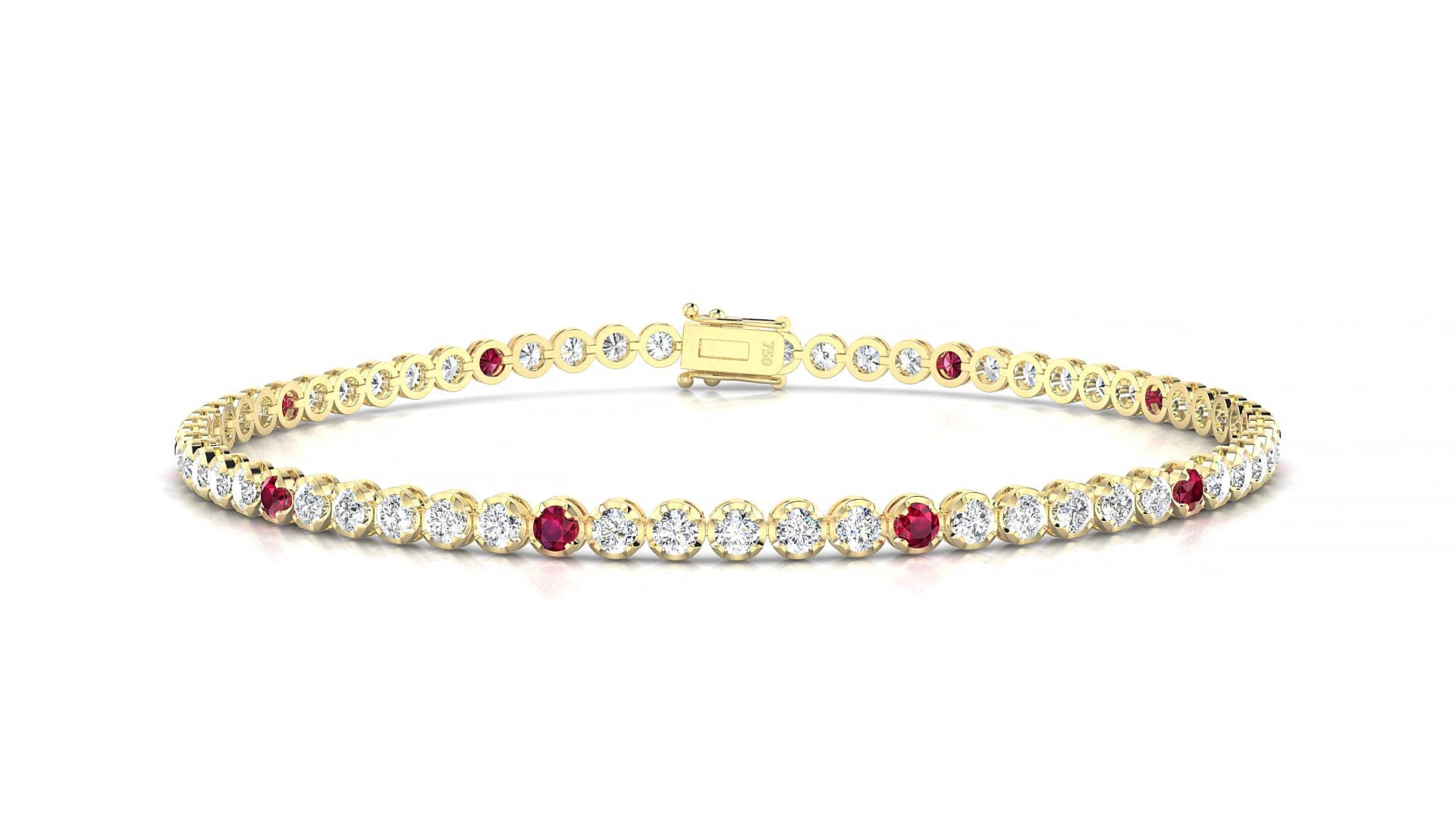 Bengal 1-5 | 18k Yellow Gold 2 mm Round Natural Ruby & Diamond 20 cm Tennis Bracelet