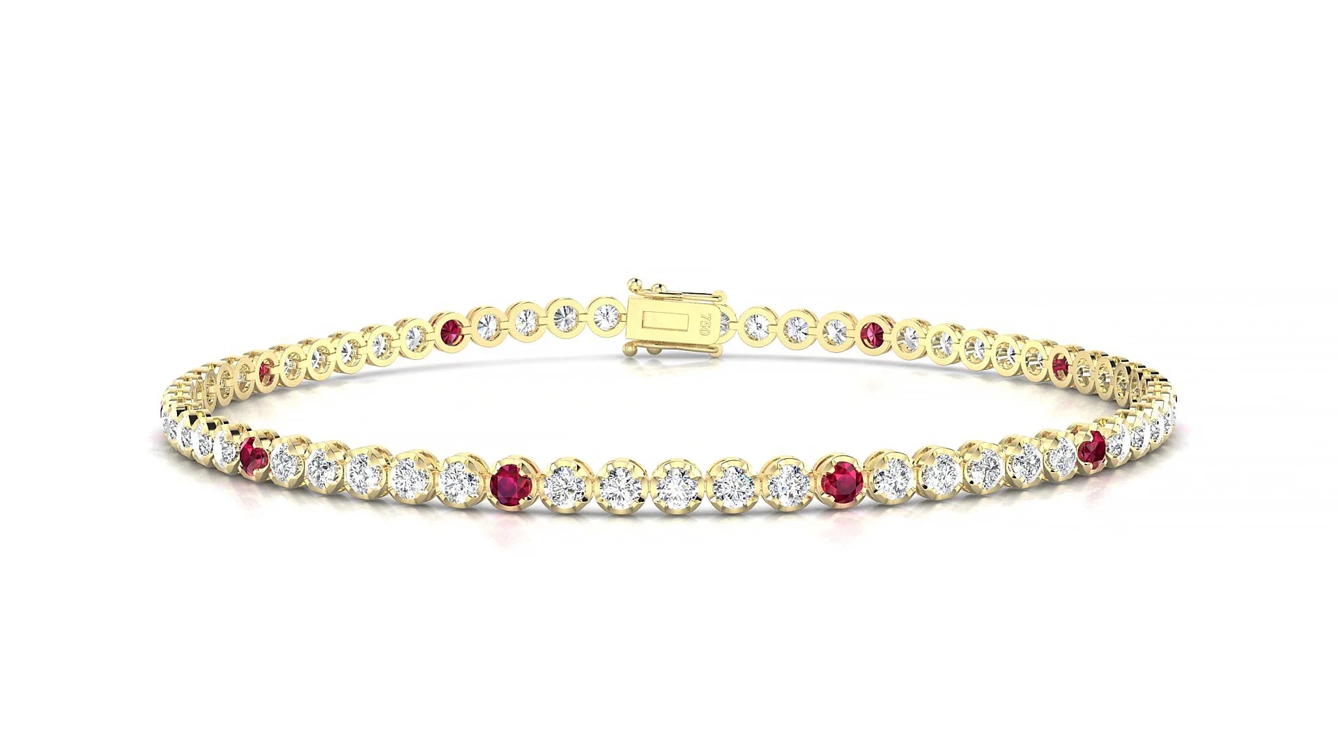 Bengal 1-5 | 18k Yellow Gold 2 mm Round Natural Ruby & Diamond Tennis Bracelet