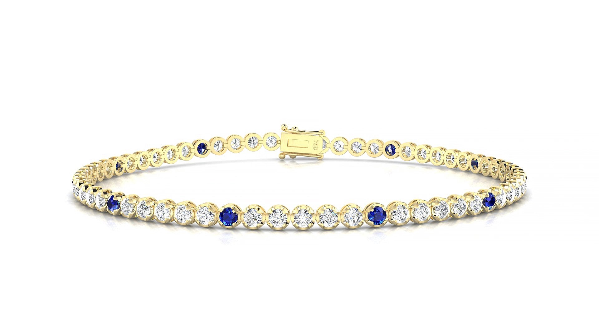 Bengal 1-5 | 18k Yellow Gold 2 mm Round Natural Sapphire & Diamond 16 cm Tennis Bracelet