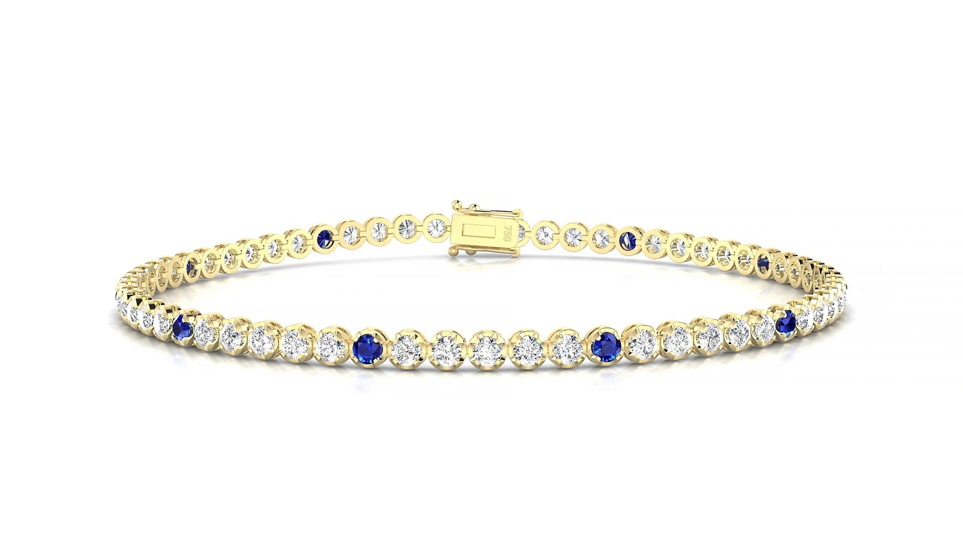Bengal 1-5 | 18k Yellow Gold 2 mm Round Natural Sapphire & Diamond Tennis Bracelet