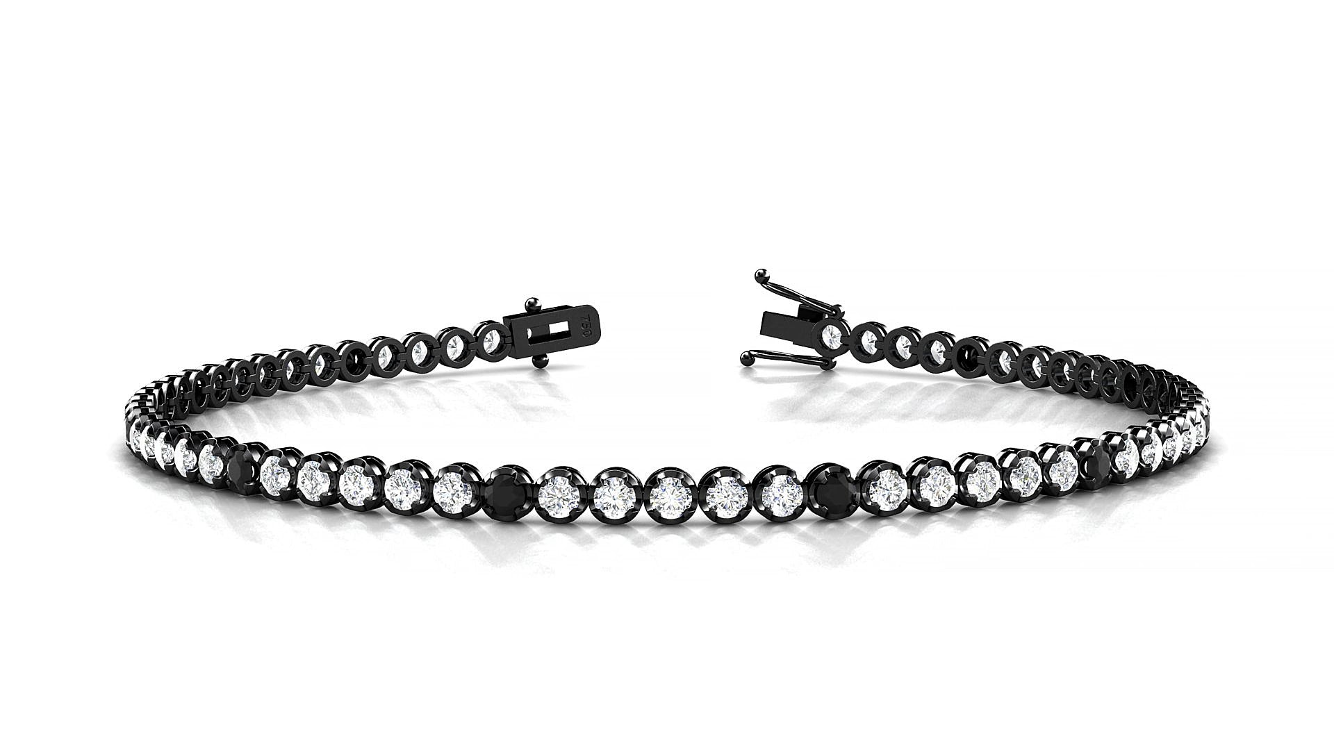 Bengal 1-5 | 18k Black Gold 2 mm Round Natural Black Diamond & Diamond 17 cm Tennis Bracelet