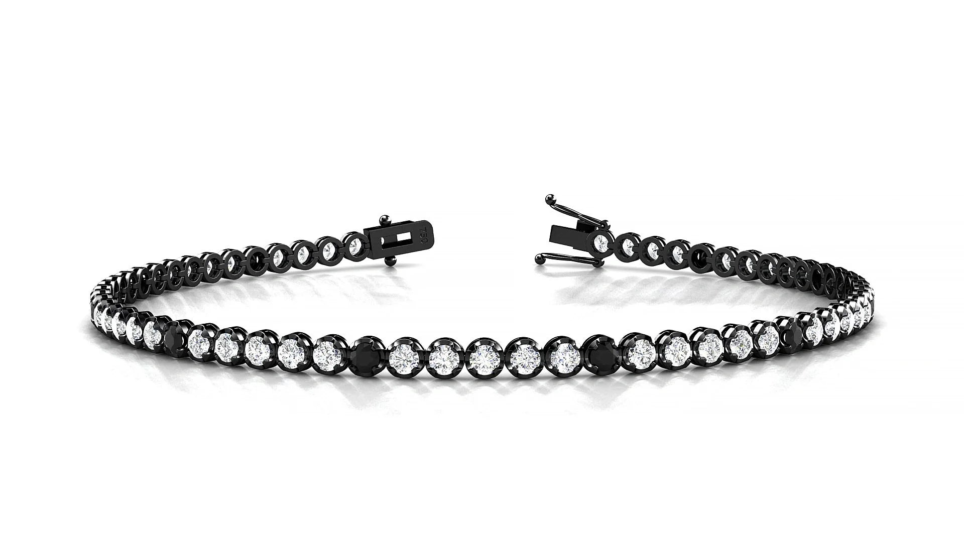 Bengal 1-5 | 18k Black Gold 2 mm Round Natural Black Diamond & Diamond Tennis Bracelet