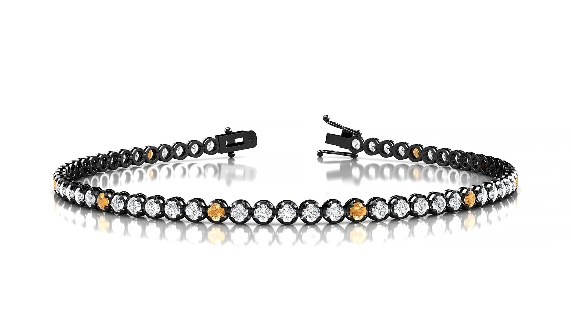 Bengal 1-5 | 18k Black Gold 2 mm Round Natural Citrine & Diamond 15 cm Tennis Bracelet
