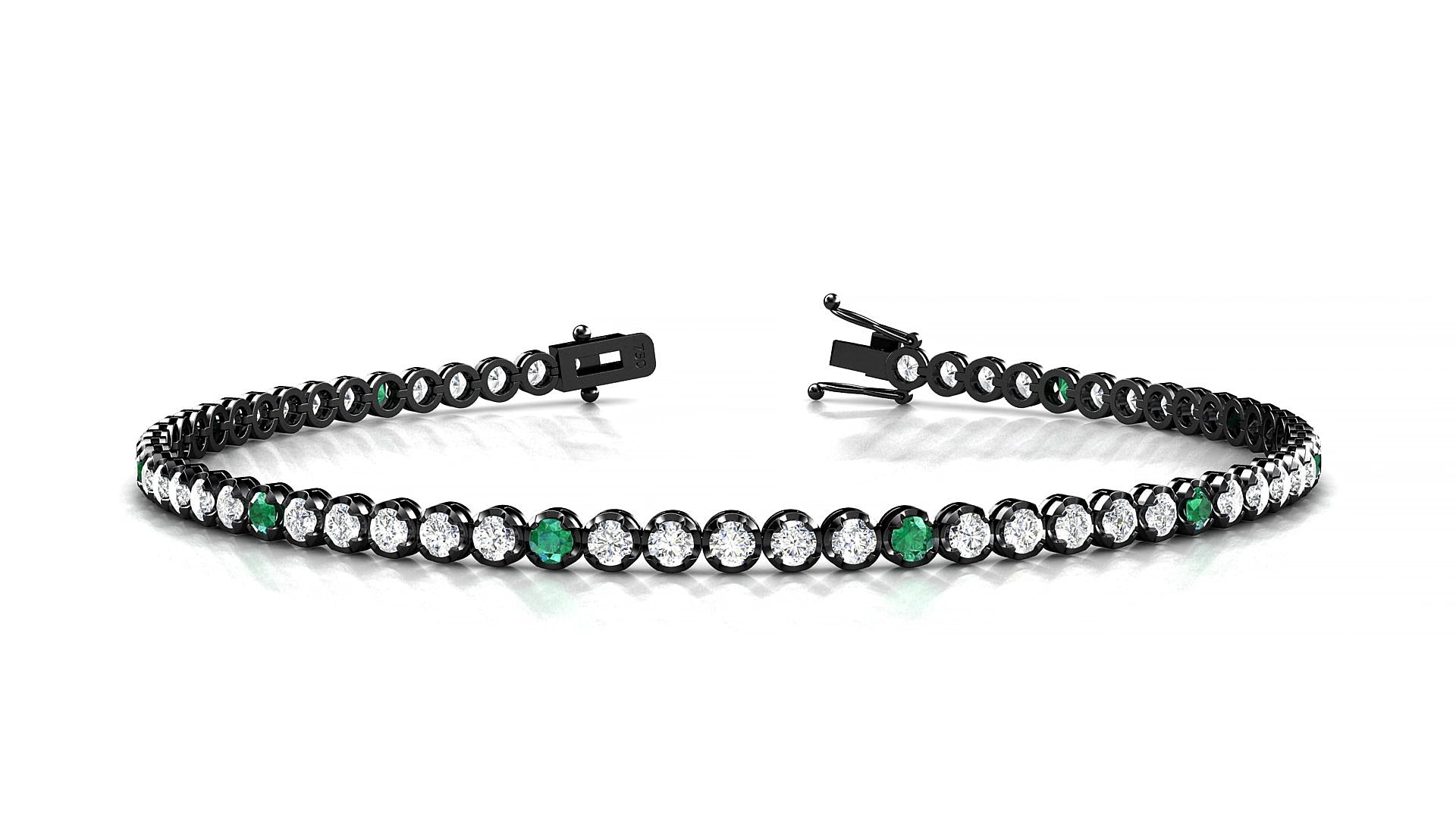 Bengal 1-5 | 18k Black Gold 2 mm Round Natural Emerald & Diamond 17 cm Tennis Bracelet