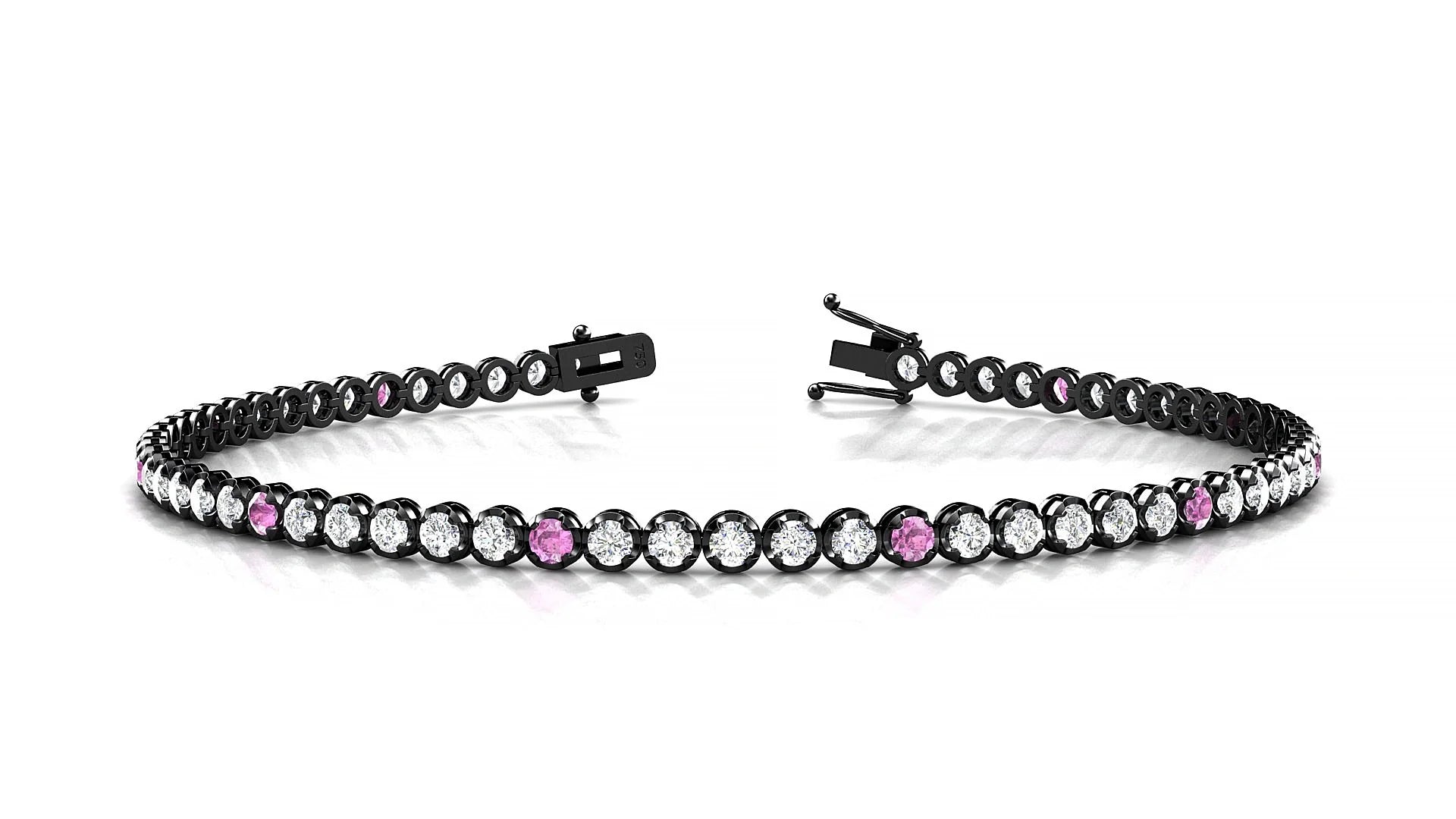 Bengal 1-5 | 18k Black Gold 2 mm Round Natural Pink Sapphire & Diamond Tennis Bracelet