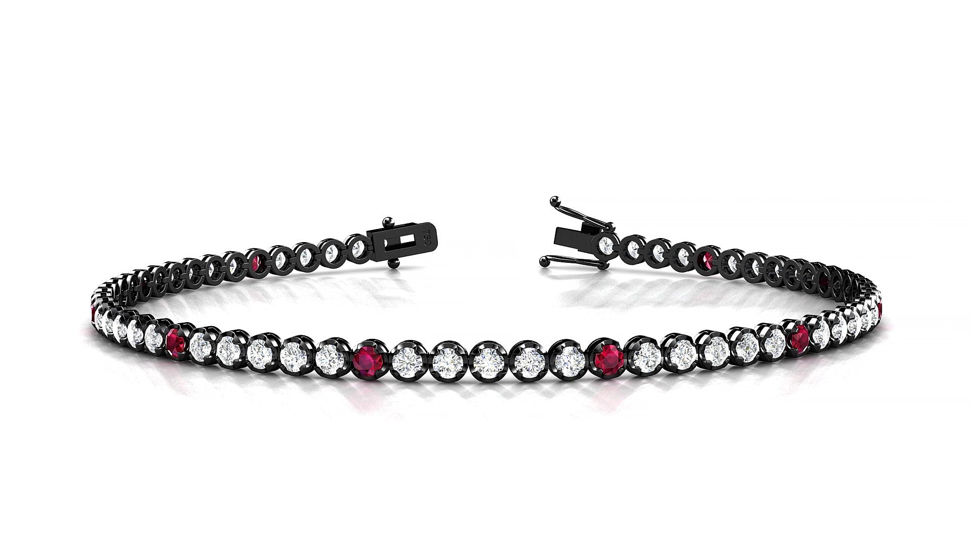 Bengal 1-5 | 18k Black Gold 2 mm Round Natural Ruby & Diamond 15 cm Tennis Bracelet