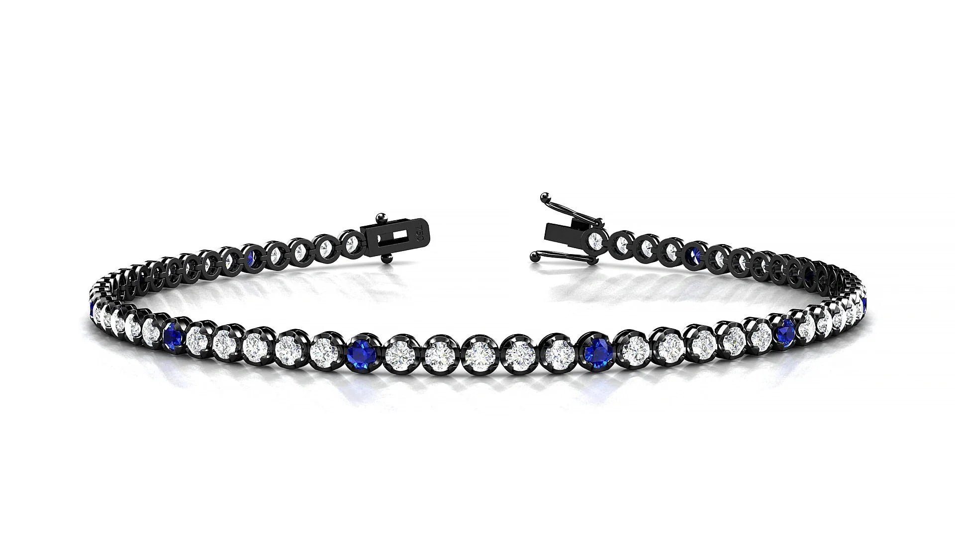 Bengal 1-5 | 18k Black Gold 2 mm Round Natural Sapphire & Diamond Tennis Bracelet