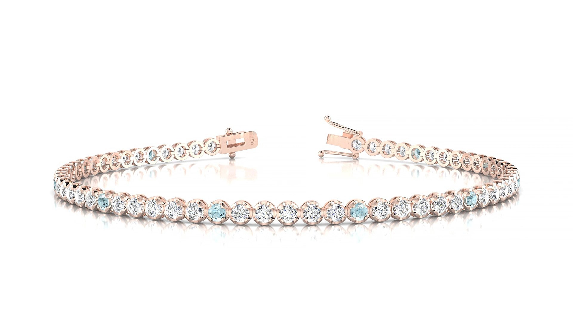Bengal 1-5 | 18k Rose Gold 2 mm Round Natural Aquamarine & Diamond 20 cm Tennis Bracelet